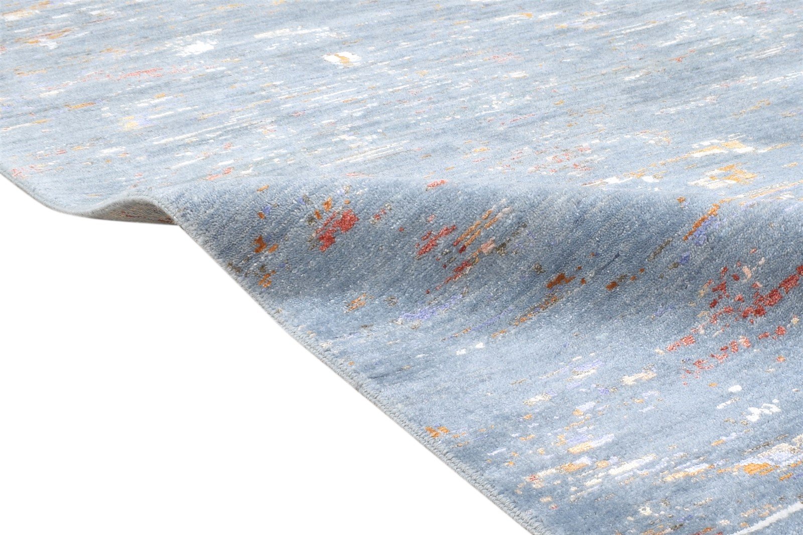 Hand Knotted Blue Wool / Silk Rug 4X6 Modern Indian Abstract Room Size Carpet   7864588140693