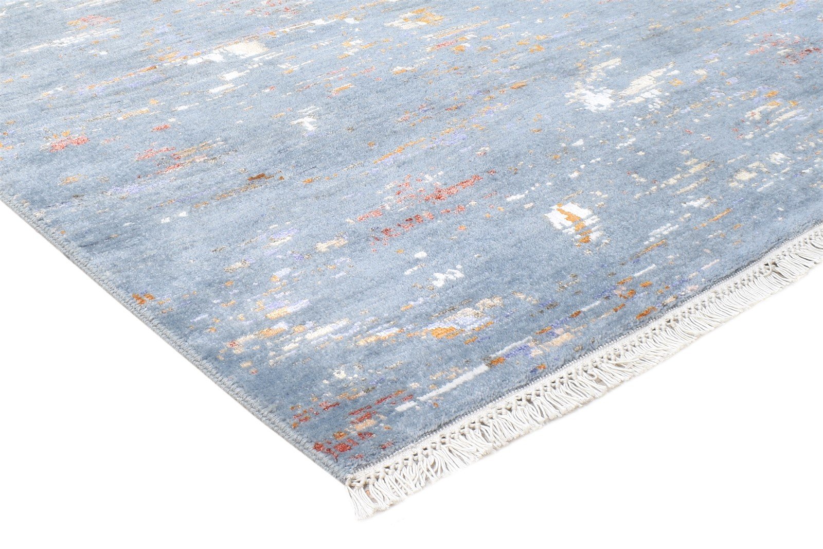 Hand Knotted Blue Wool / Silk Rug 4X6 Modern Indian Abstract Room Size Carpet   7864588140693