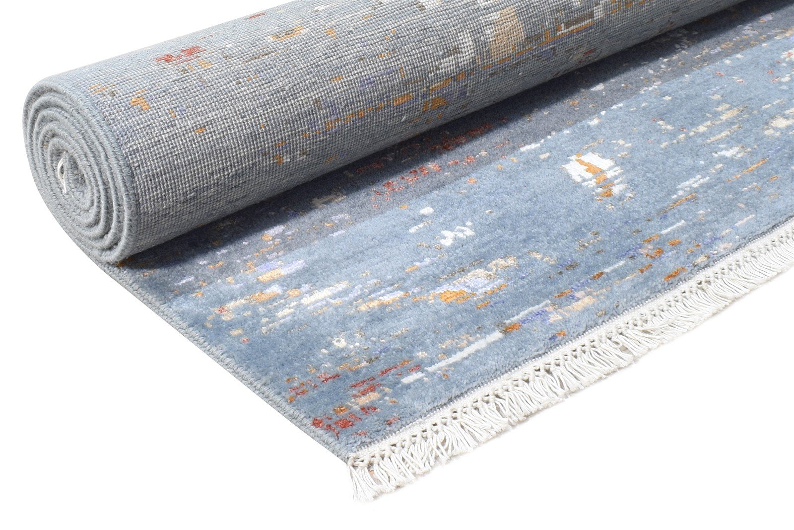 Hand Knotted Blue Wool / Silk Rug 4X6 Modern Indian Abstract Room Size Carpet   7864588140693