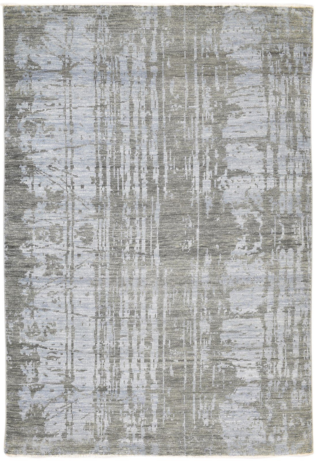 Hand Knotted Blue Wool Silk Rug 6' X 9' Modern Indian Abstract Room Size Carpet   7860676133013