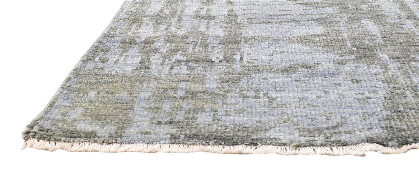 Hand Knotted Blue Wool Silk Rug 6' X 9' Modern Indian Abstract Room Size Carpet   7860676133013
