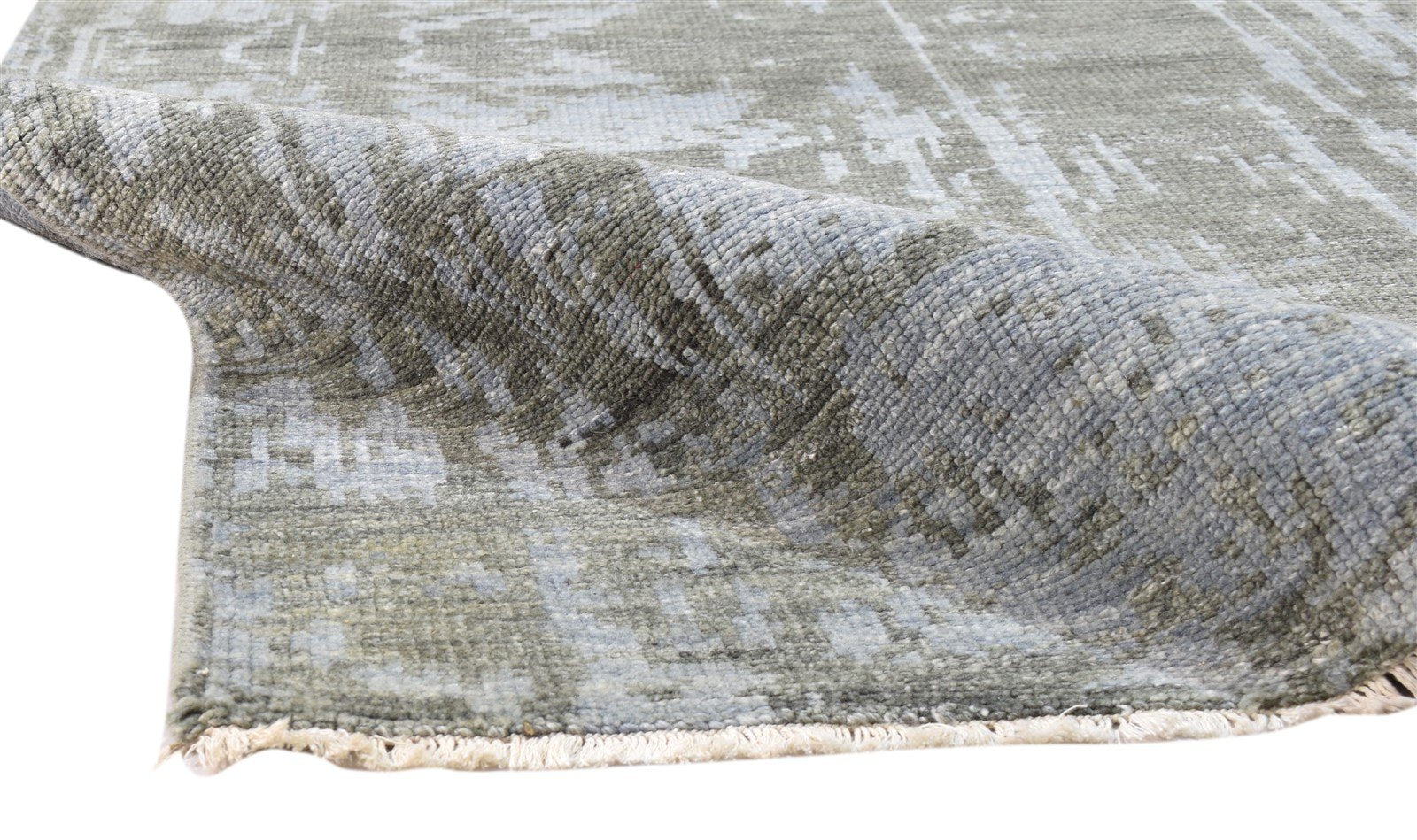 Hand Knotted Blue Wool Silk Rug 6' X 9' Modern Indian Abstract Room Size Carpet   7860676133013