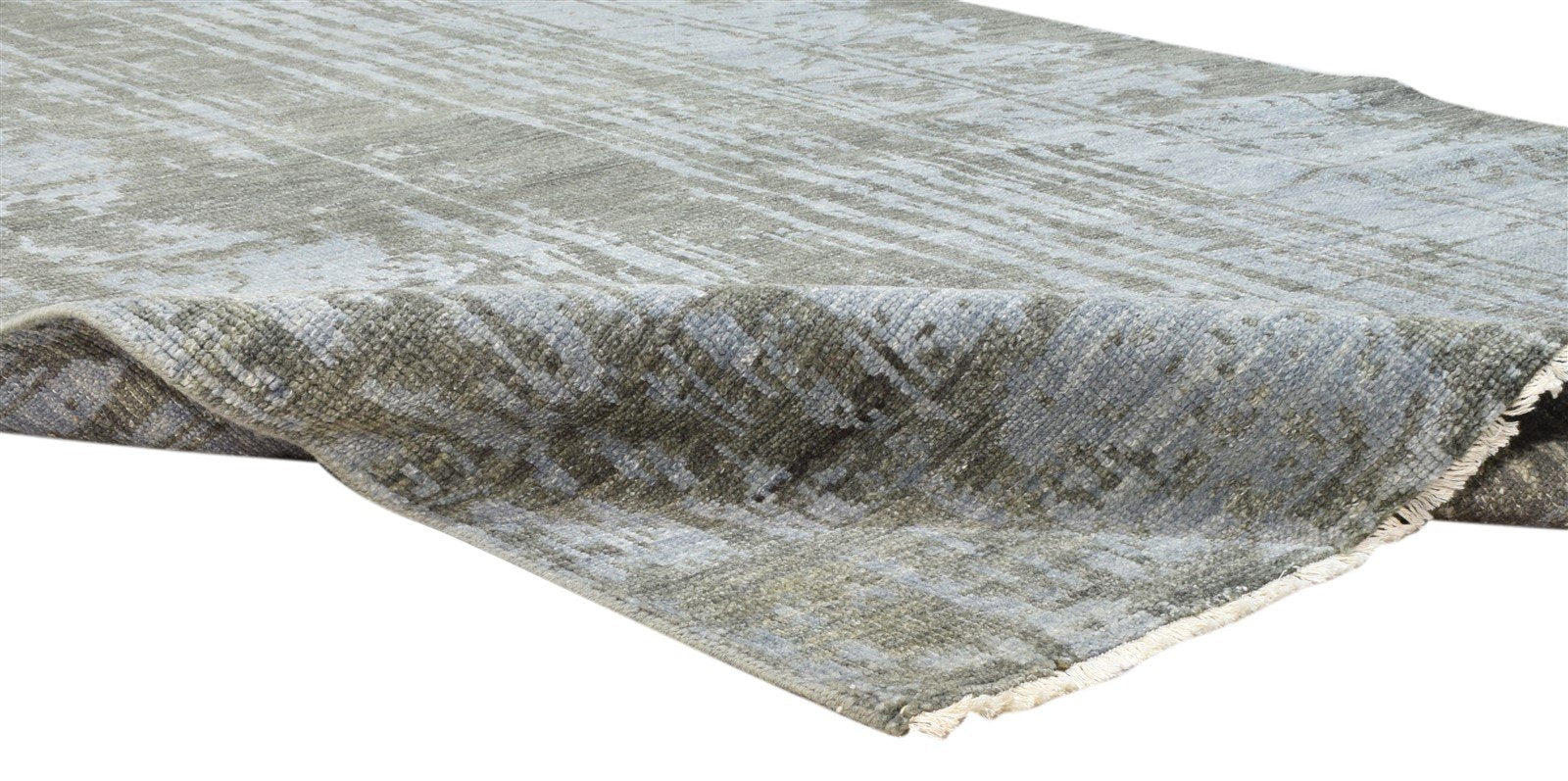 Hand Knotted Blue Wool Silk Rug 6' X 9' Modern Indian Abstract Room Size Carpet   7860676133013