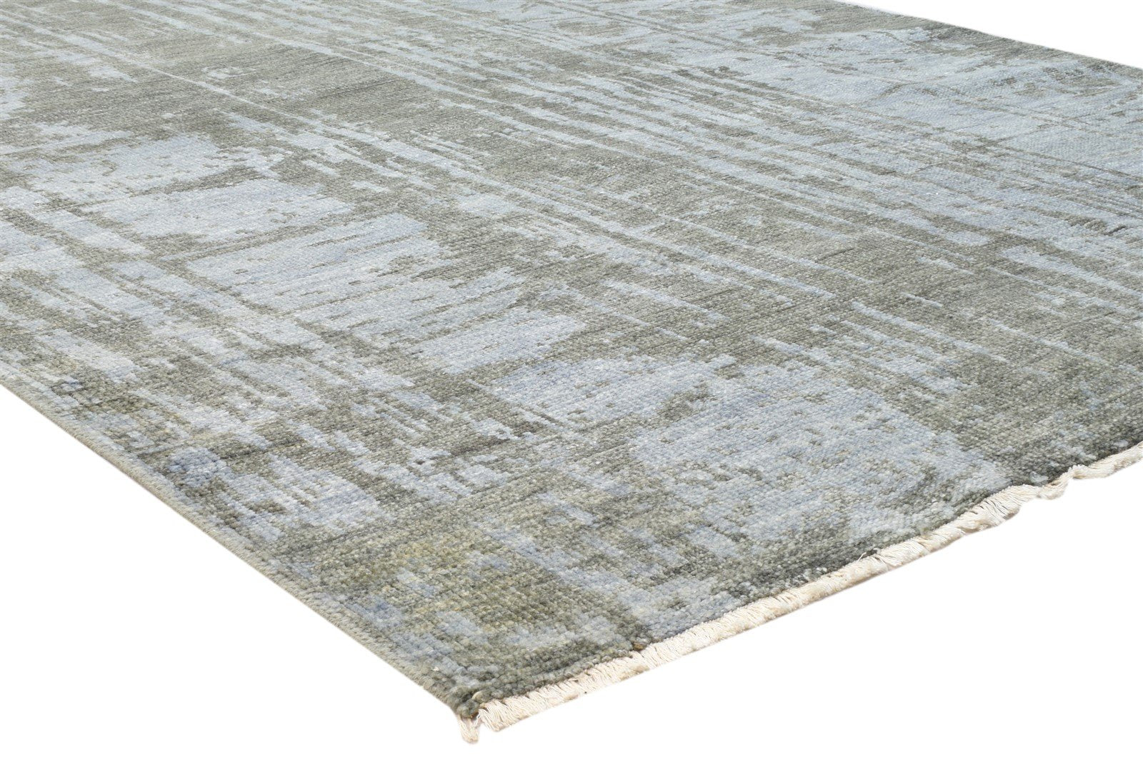 Hand Knotted Blue Wool Silk Rug 6' X 9' Modern Indian Abstract Room Size Carpet   7860676133013