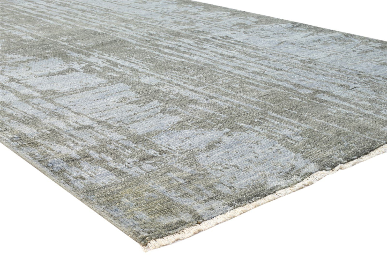 Hand Knotted Blue Wool Silk Rug 6' X 9' Modern Indian Abstract Room Size Carpet   7860676133013