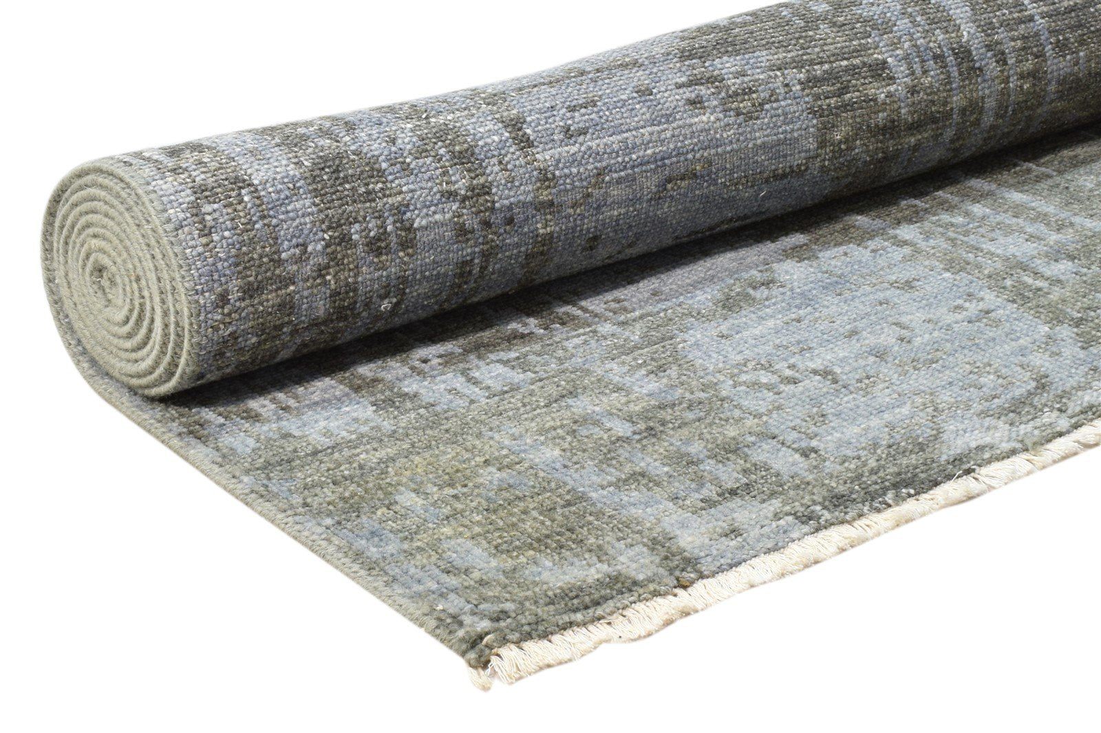 Hand Knotted Blue Wool Silk Rug 6' X 9' Modern Indian Abstract Room Size Carpet   7860676133013