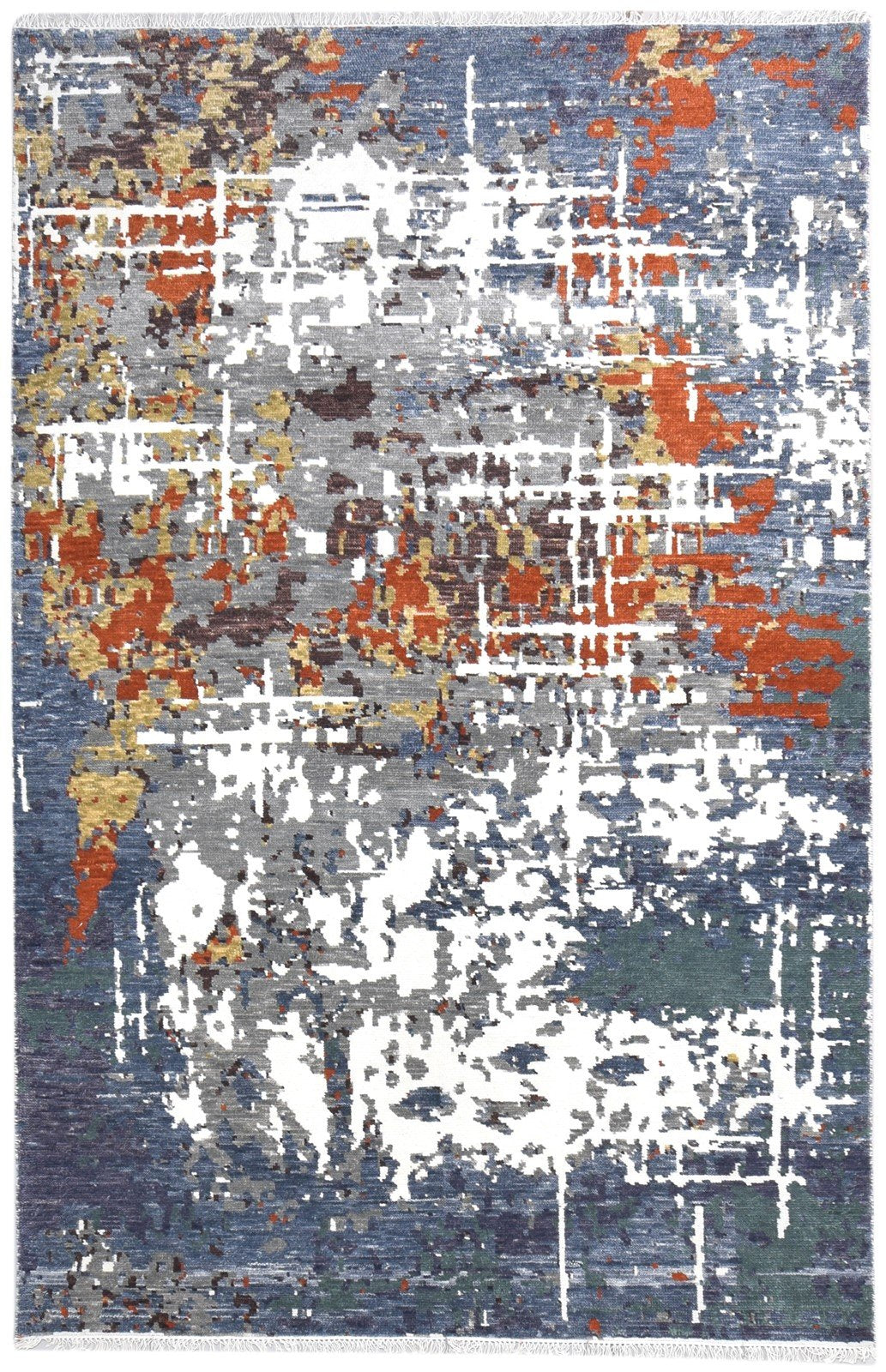Hand Knotted Blue Wool / Silk Rug 6X9 Modern American Abstract Room Size Carpet   7865147785365