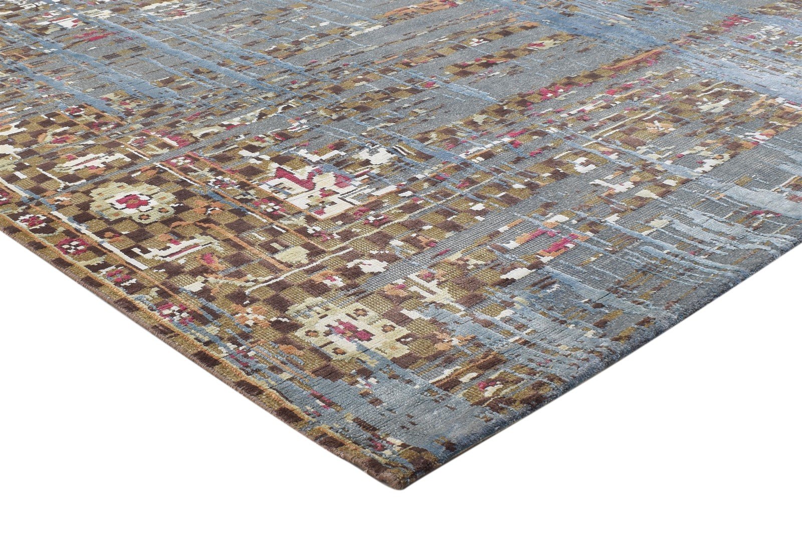Hand Knotted Blue Wool / Silk Rug 7' X 10' Modern Indian Abstract Large Carpet   7864403656853