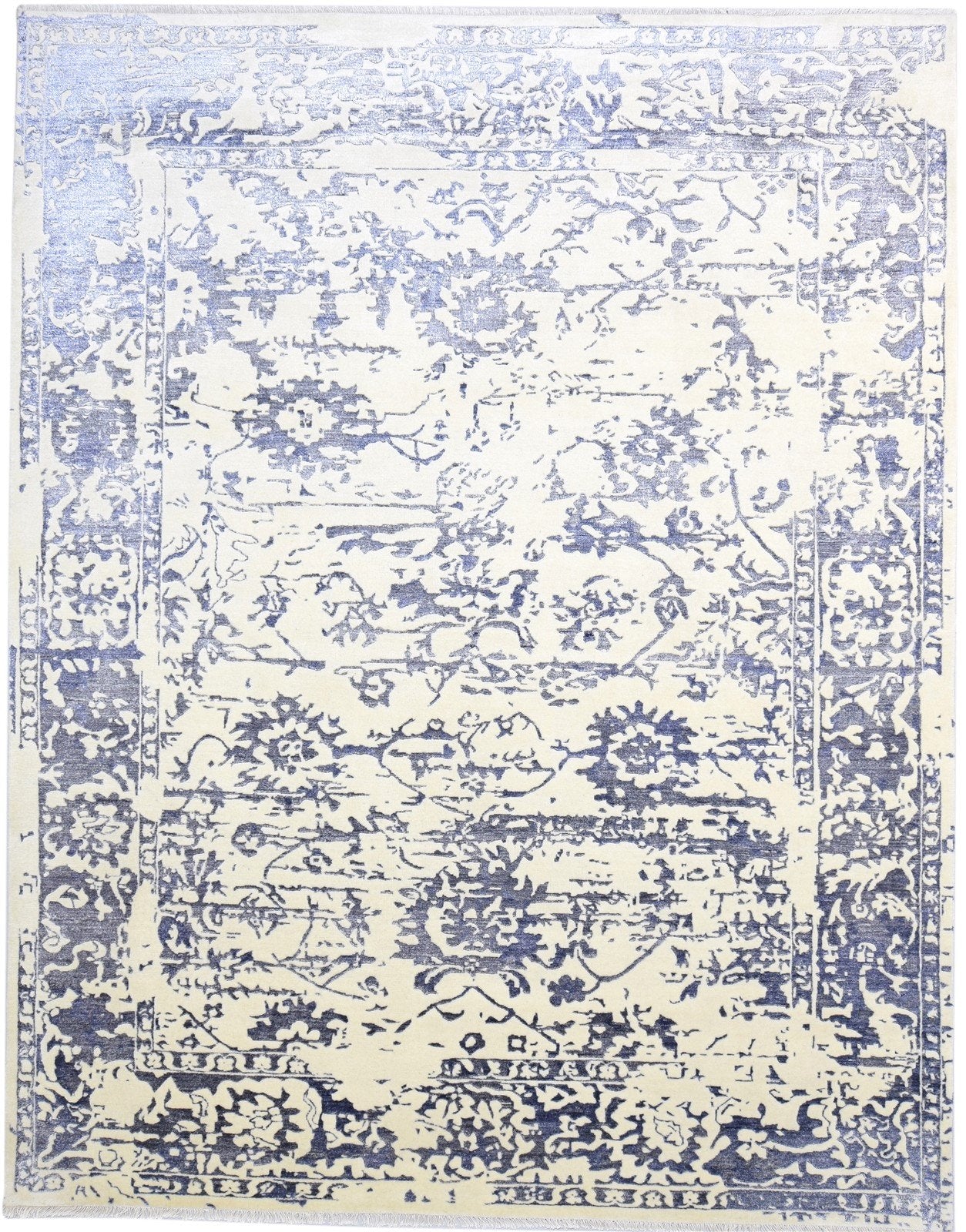 Hand Knotted Blue Wool / Silk Rug 8' X 10' Persian Oushak Abstract Large Carpet   7864190795925