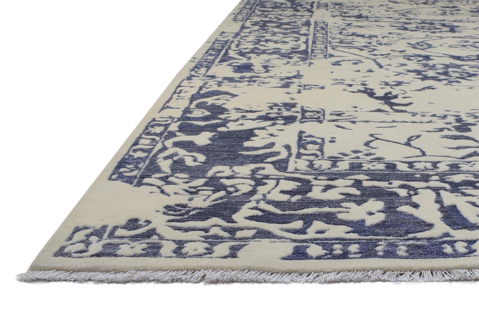 Hand Knotted Blue Wool / Silk Rug 8' X 10' Persian Oushak Abstract Large Carpet   7864190795925