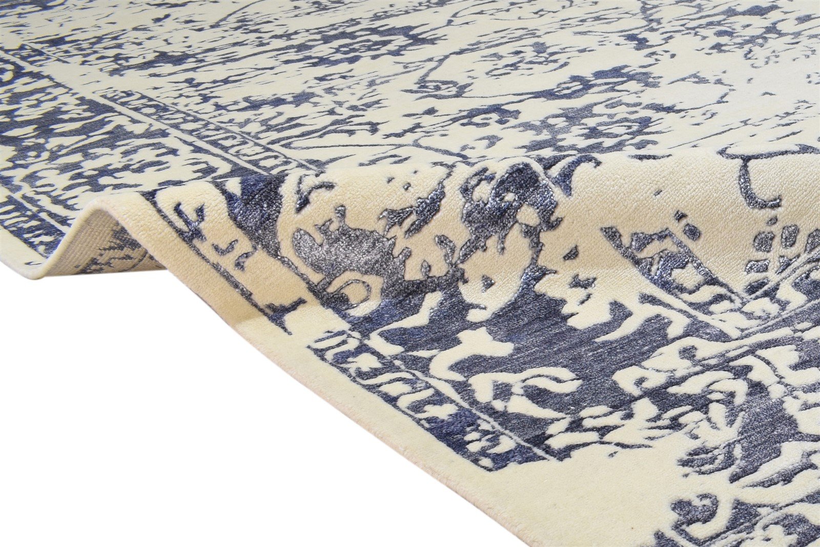 Hand Knotted Blue Wool / Silk Rug 8' X 10' Persian Oushak Abstract Large Carpet   7864190795925
