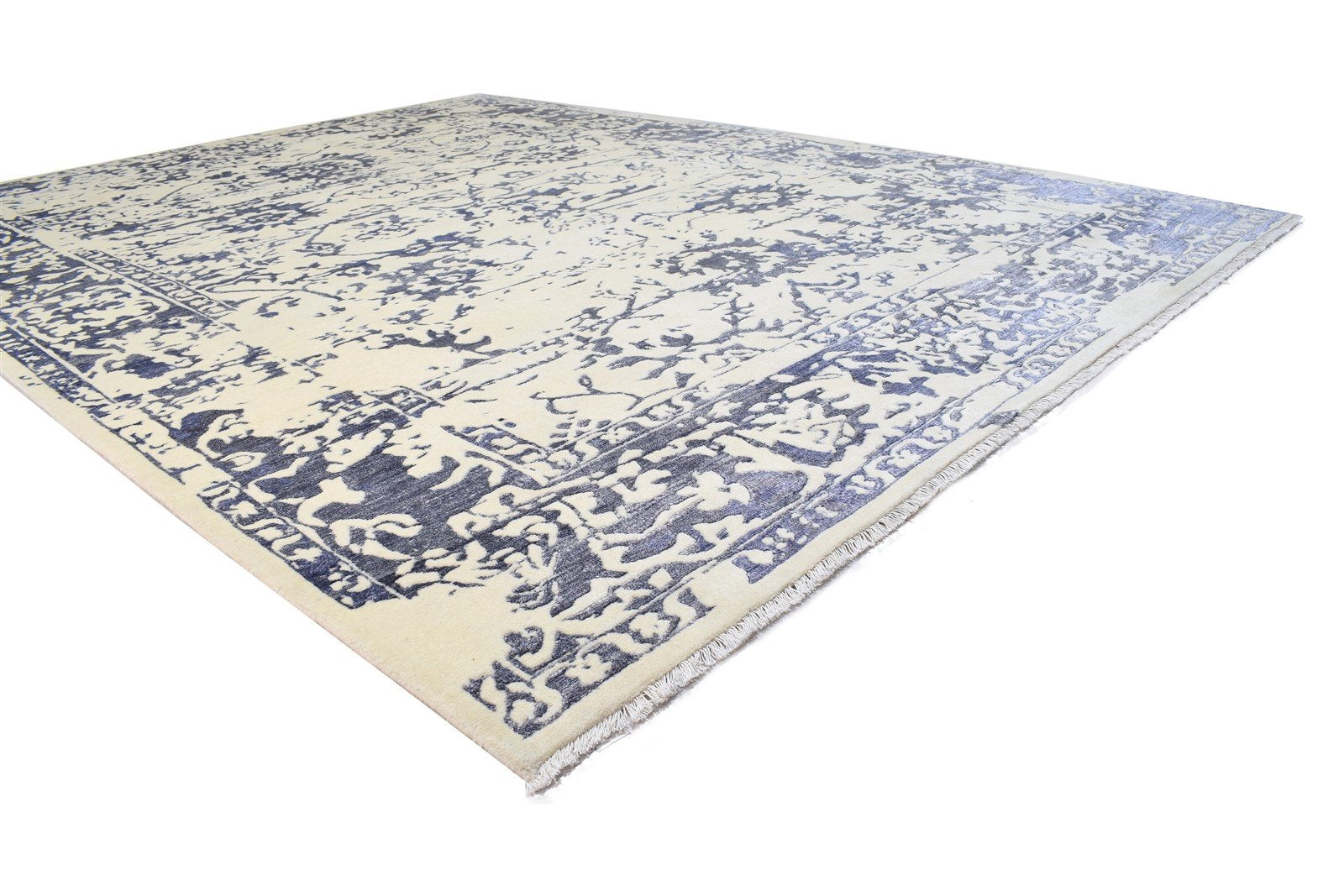 Hand Knotted Blue Wool / Silk Rug 8' X 10' Persian Oushak Abstract Large Carpet   7864190795925