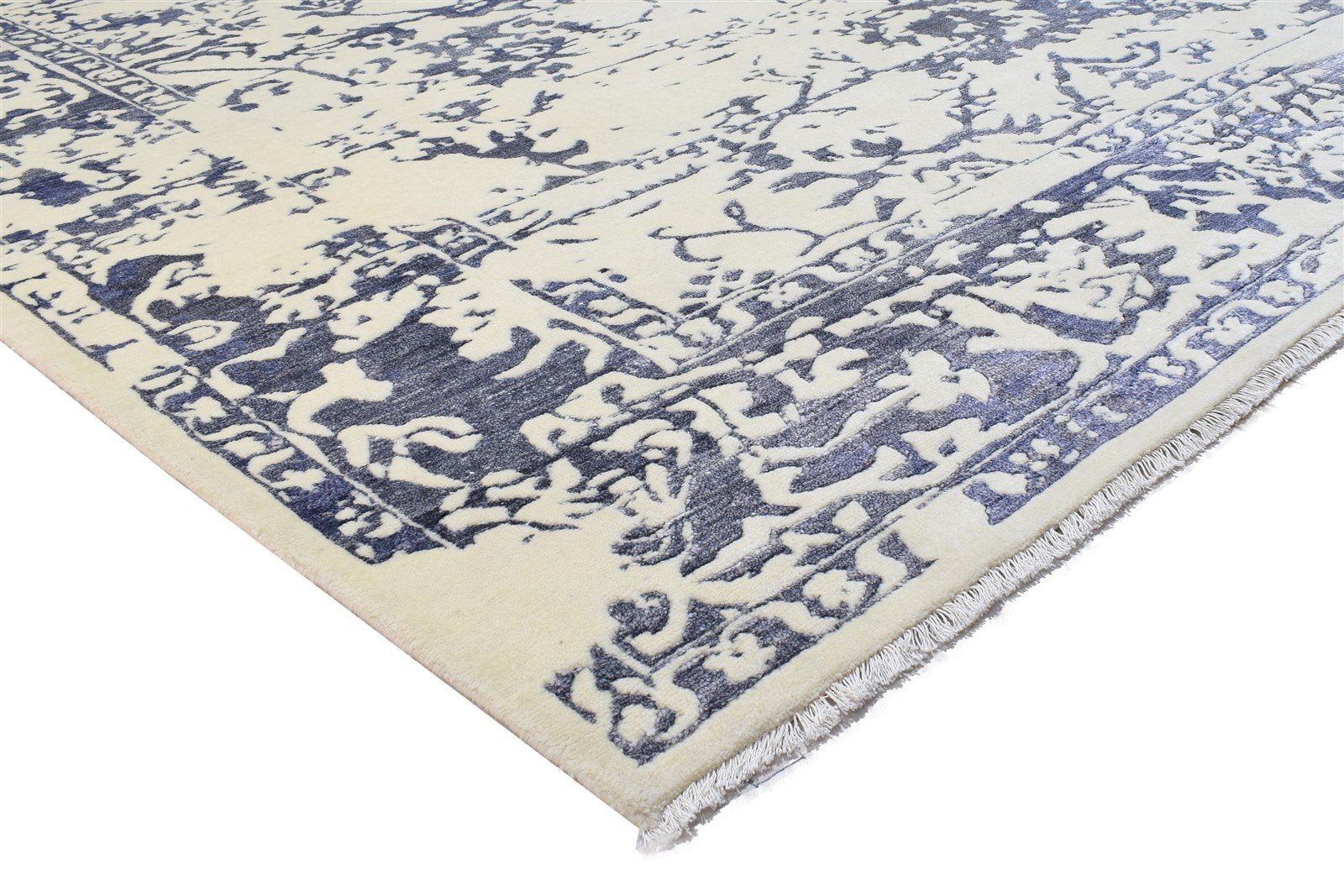 Hand Knotted Blue Wool / Silk Rug 8' X 10' Persian Oushak Abstract Large Carpet   7864190795925