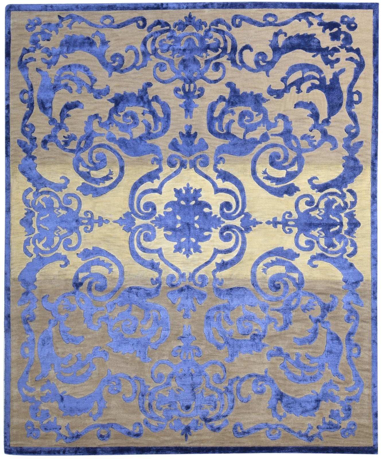 Hand Knotted Blue Wool / Silk Rug 8X10 Modern American Abstract Large Carpet   7865106399381