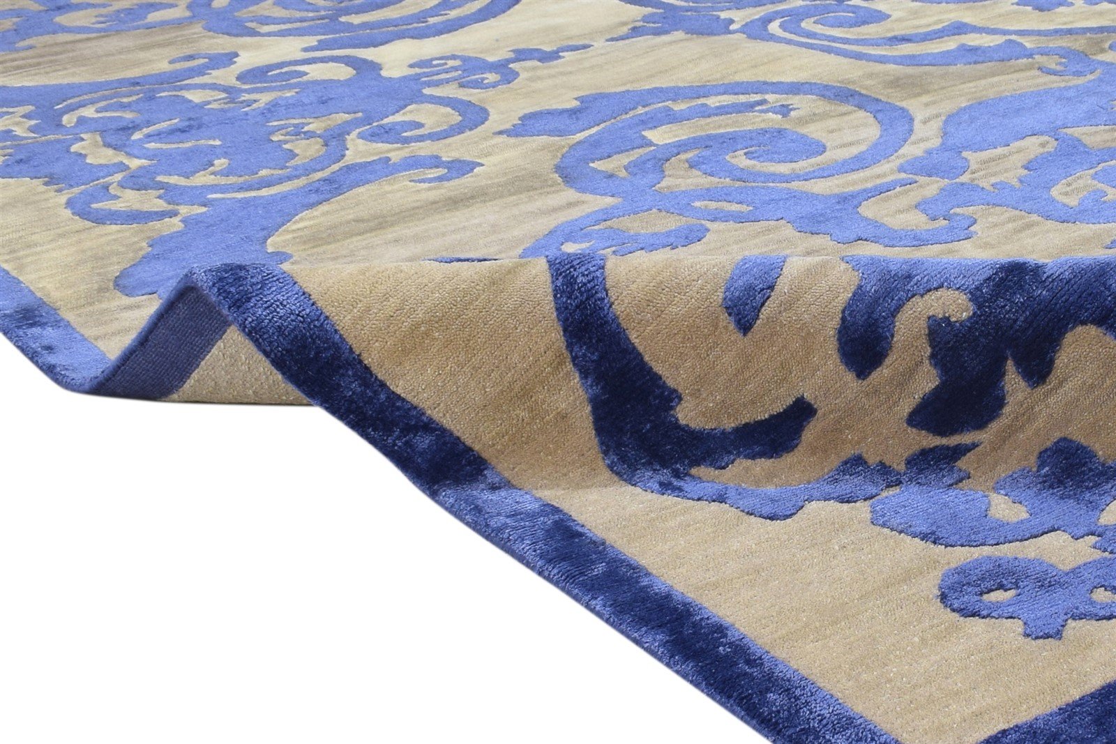 Hand Knotted Blue Wool / Silk Rug 8X10 Modern American Abstract Large Carpet   7865106399381