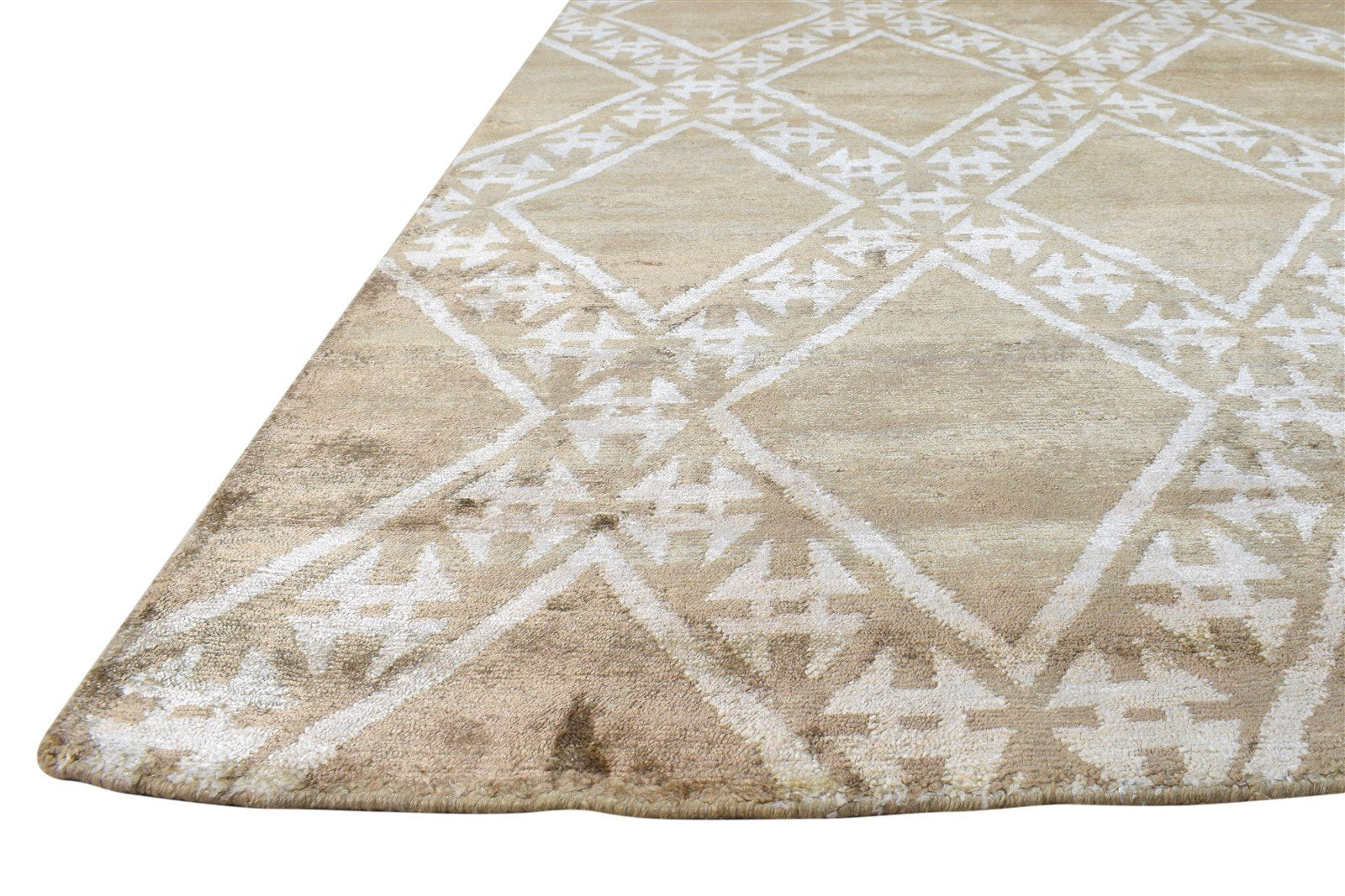 Laurette Hand Knotted Brown Silk Rug 6' X 8' Modern Moroccan Diamond   7865068716181