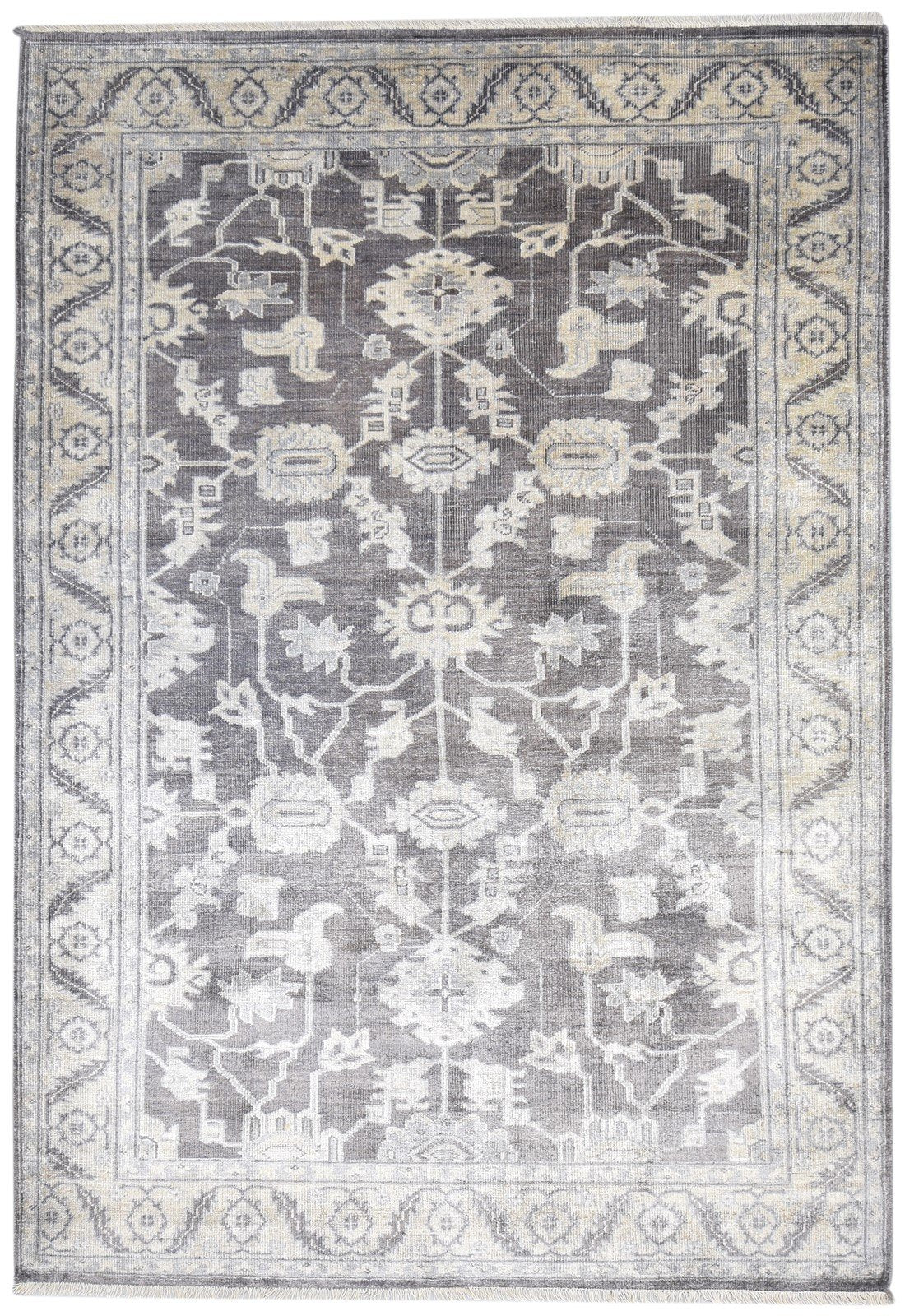 Hand Knotted Brown Silk Rug 6' X 8' Persian Oushak Oriental Room Size Carpet   7864802345109