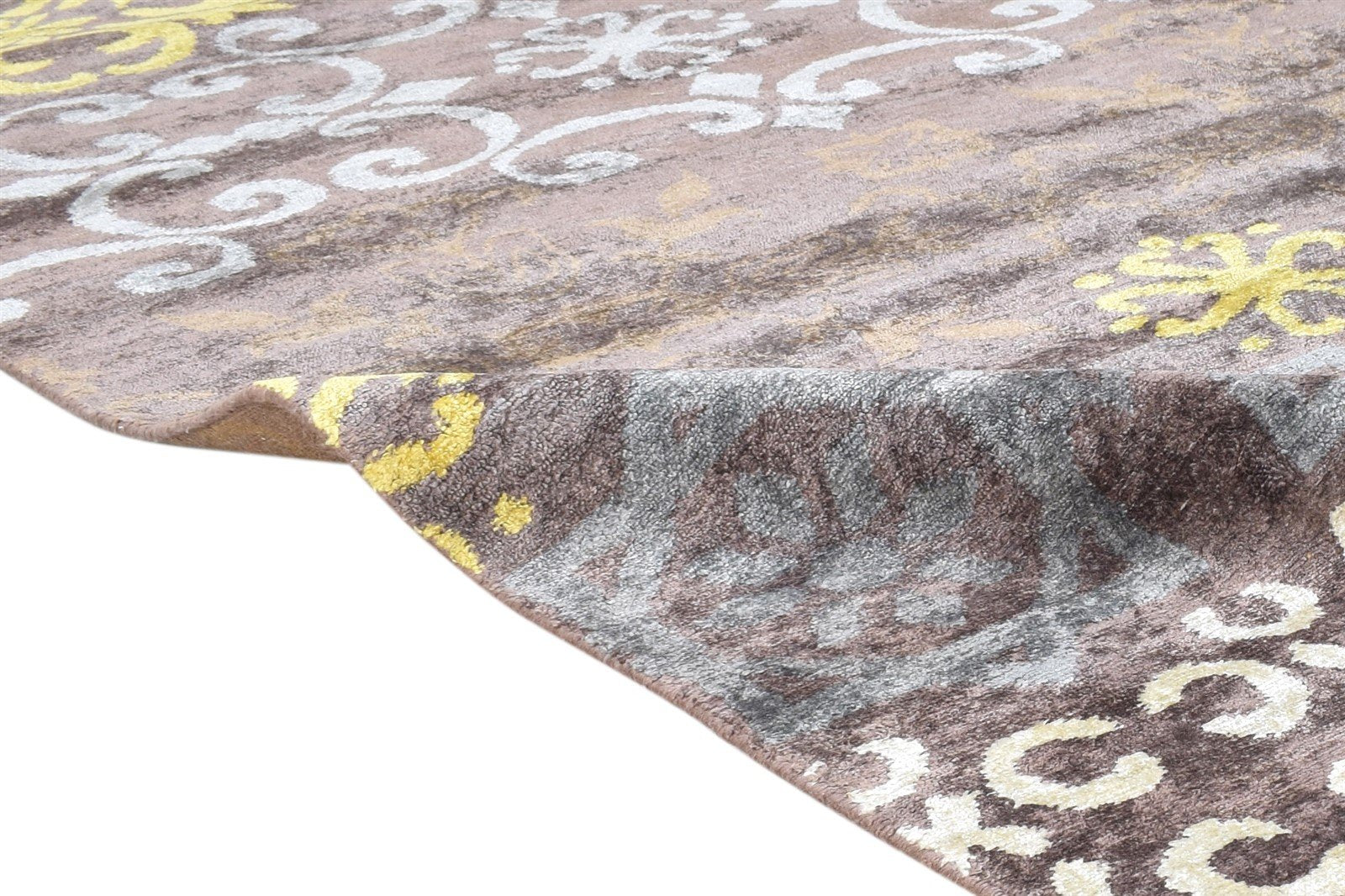 Hand Knotted Brown Silk Rug 6' X 9' Modern American Abstract Room Size Carpet   7865070223509