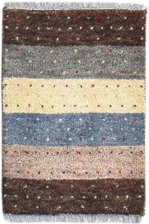 Hand Knotted Brown Wool Rug 1' X 2' Southwestern Gabbeh Striped Small Carpet   7865089556629