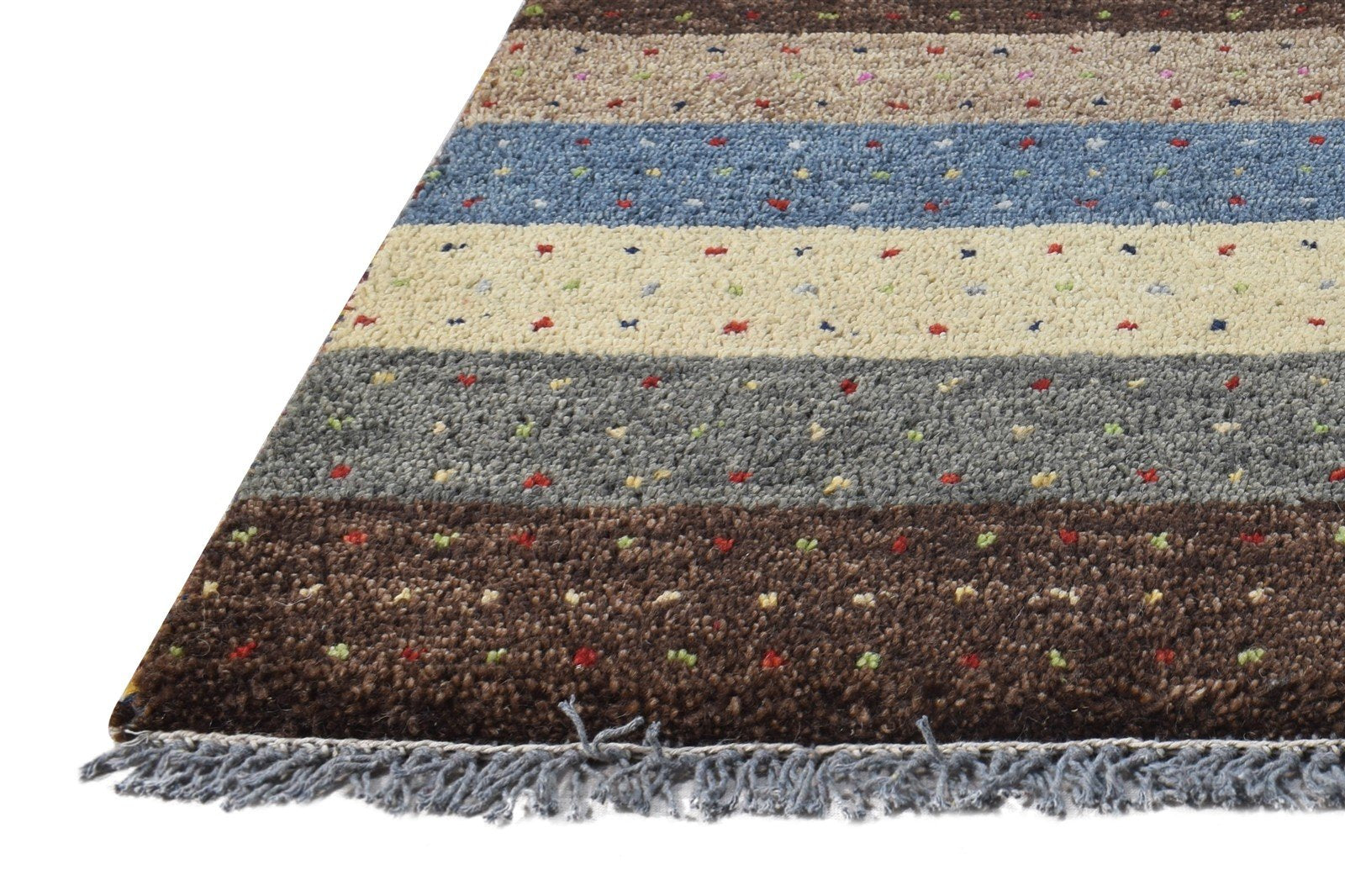 Hand Knotted Brown Wool Rug 1' X 2' Southwestern Gabbeh Striped Small Carpet   7865089556629