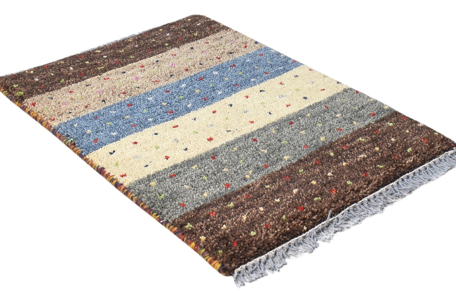 Misty Hand Knotted Brown Wool Rug 1' X 2' Southwestern Gabbeh Striped   7865089556629