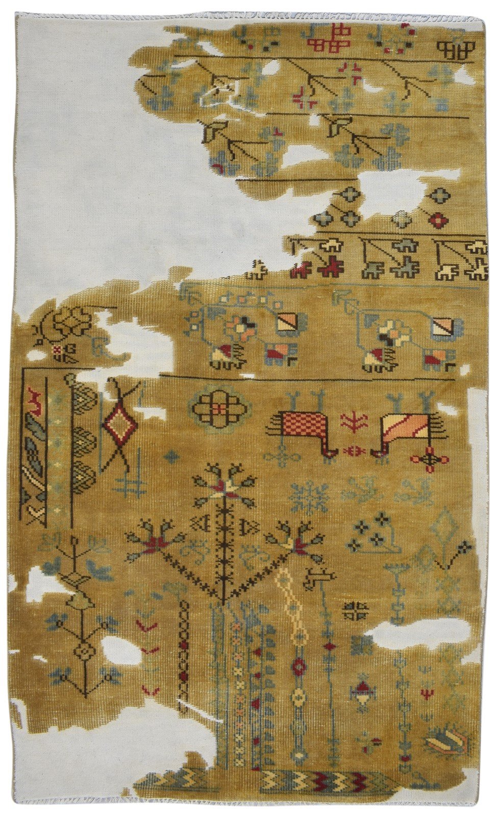 Hand Knotted Brown Wool Rug 5' X 8' Erased Oushak Abstract Room Size Carpet   7864088166549