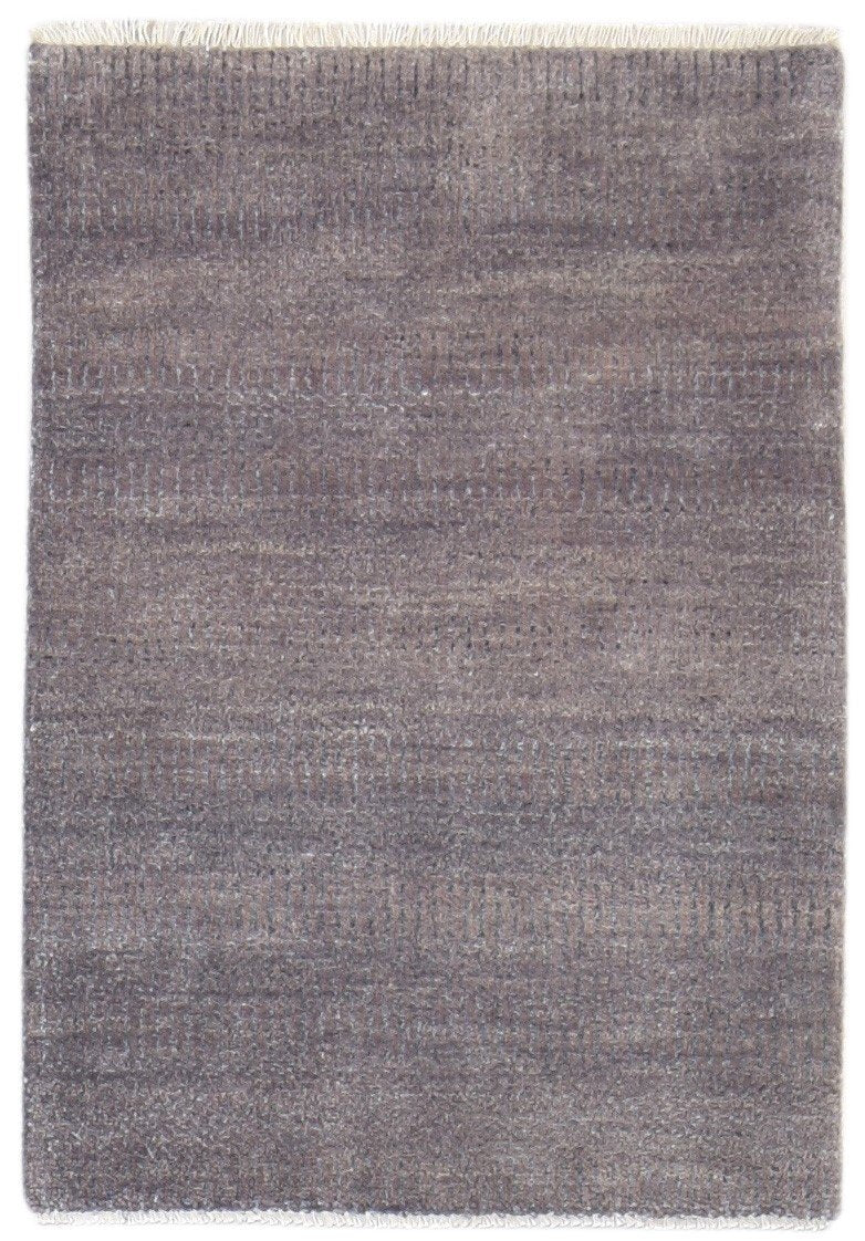 Hand Knotted Brown Wool / Silk Rug 2X3 Modern Scandinavian Grass Trellis Small   7864197709973