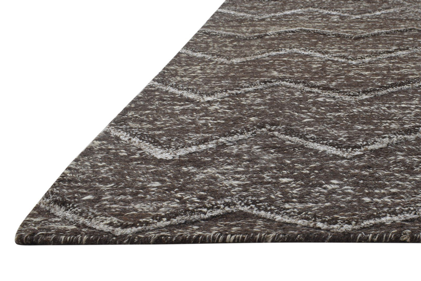 Hand Knotted Brown Wool / Silk Rug 4X6 Modern Scandinavian Chevron Room Size   7864870240405