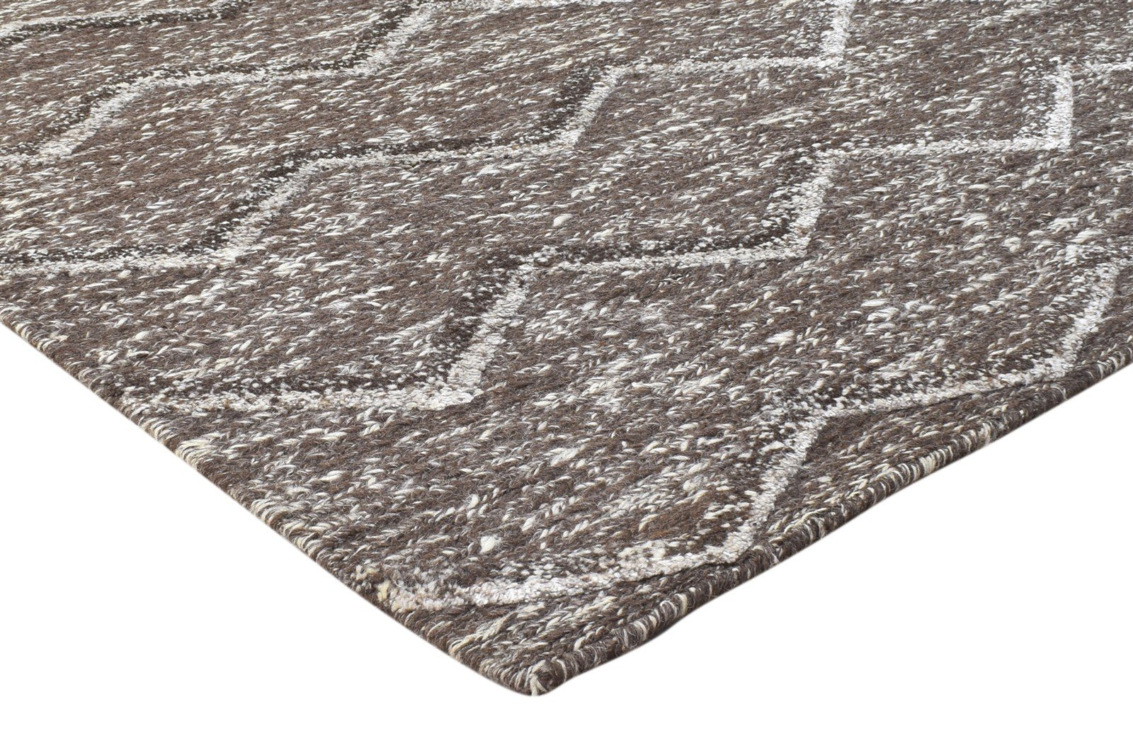 Hand Knotted Brown Wool / Silk Rug 4X6 Modern Scandinavian Chevron Room Size   7864870240405