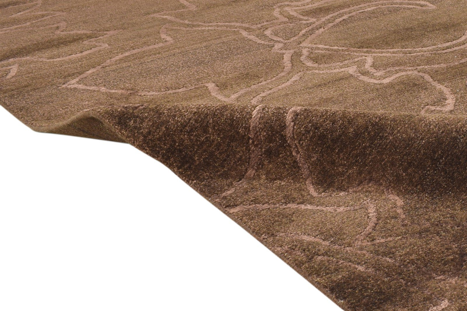Hand Knotted Brown Wool / Silk Rug 6X8 Modern French Floral Room Size Carpet   7865095192725