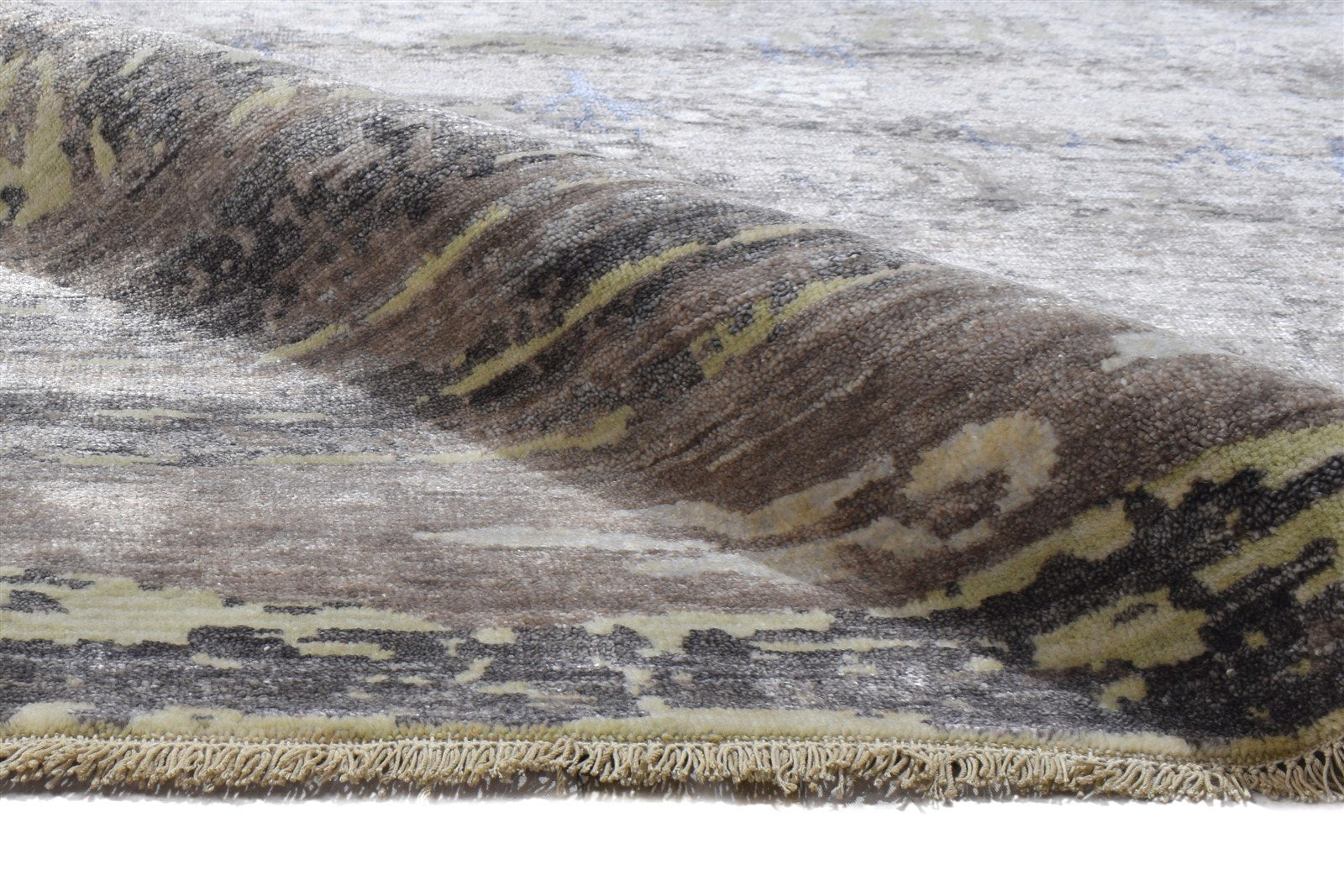 Hand Knotted Brown Wool / Silk Rug 8' X 10' Modern Indian Abstract Large Carpet   7864319377557