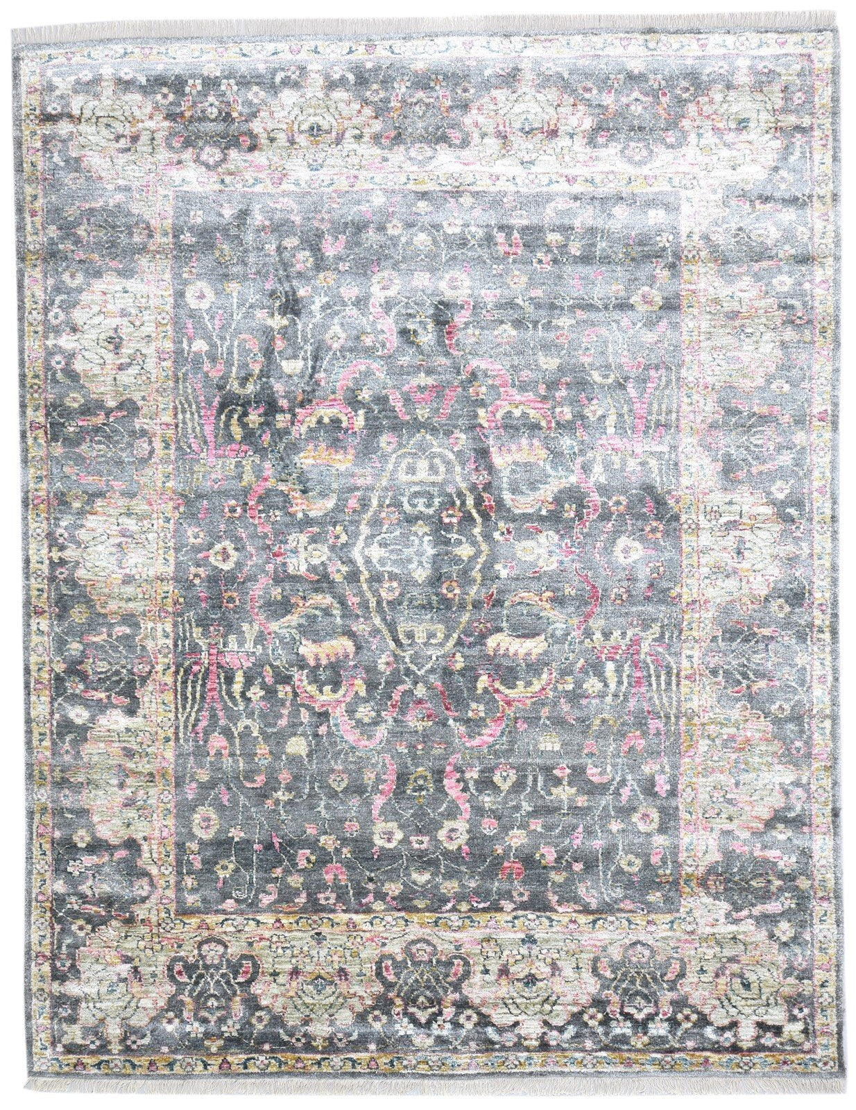Hand Knotted Charcoal Silk Rug 8' X 10' Modern Bohemian Oriental Large Carpet   7864103239829