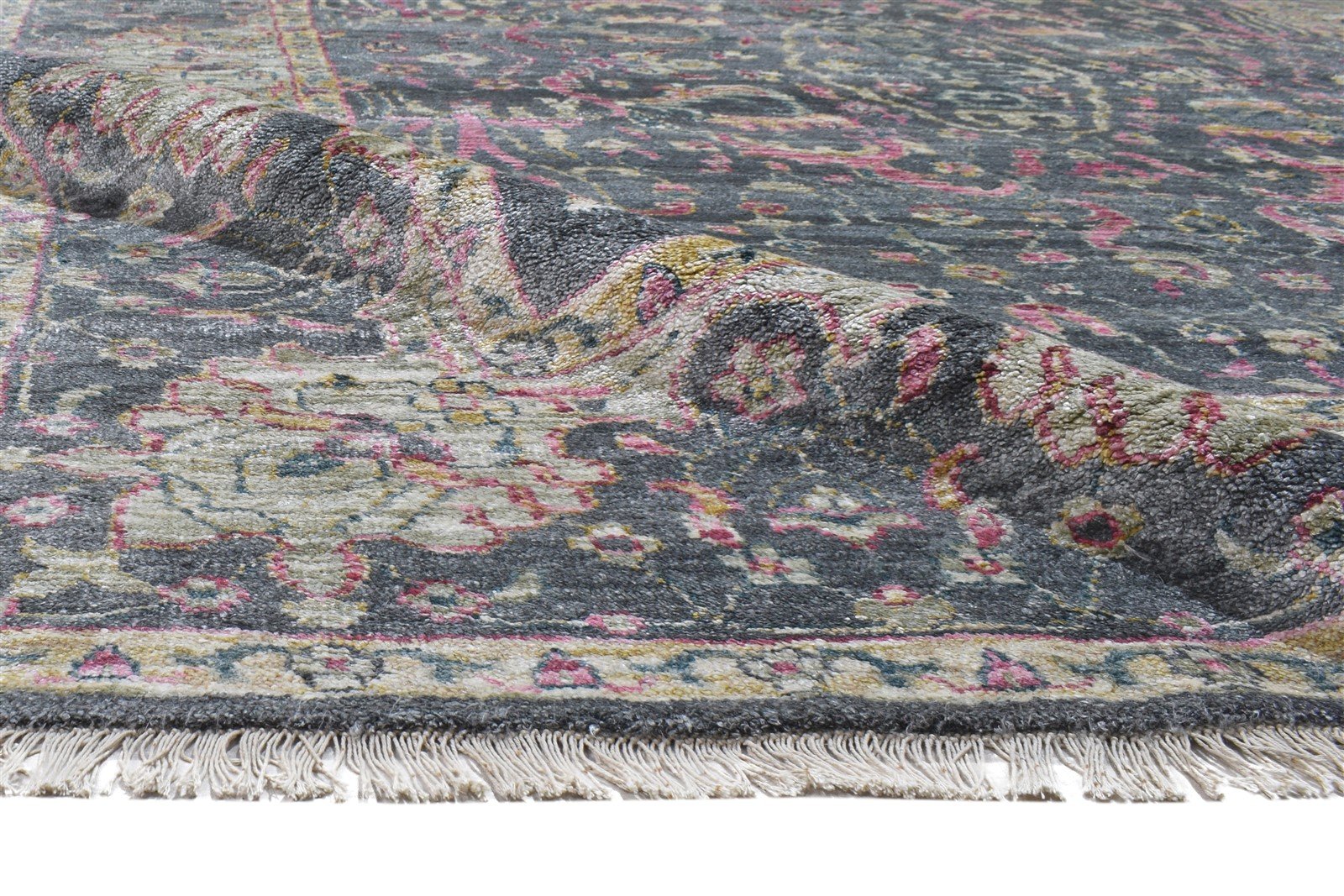 Marj Hand Knotted Charcoal Silk Rug 8' X 10' Modern Bohemian Oriental   7864103239829