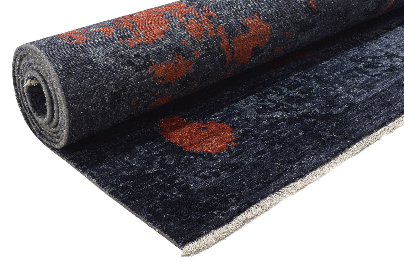 Hand Knotted Charcoal Silk Rug 9' X 12' Modern Indian Abstract Large Carpet   7864321409173
