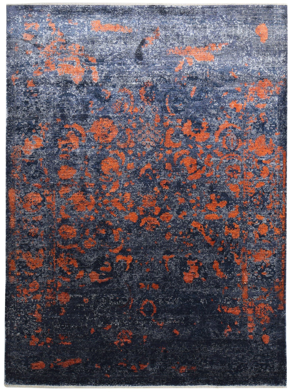 Hand Knotted Charcoal Silk Rug 9' X 12' Modern Indian Abstract Large Carpet   7864321638549
