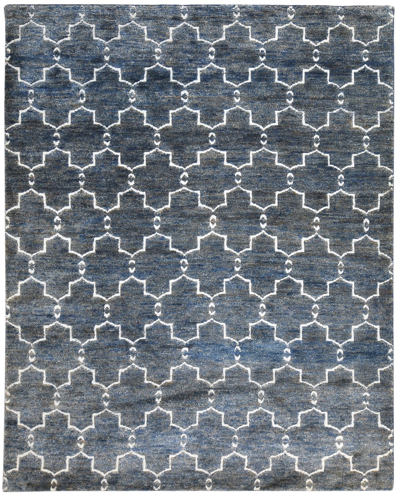 Hand Knotted Charcoal Wool / Jute Rug 8X10 Modern Moroccan Trellis Large Carpet   7864779505813