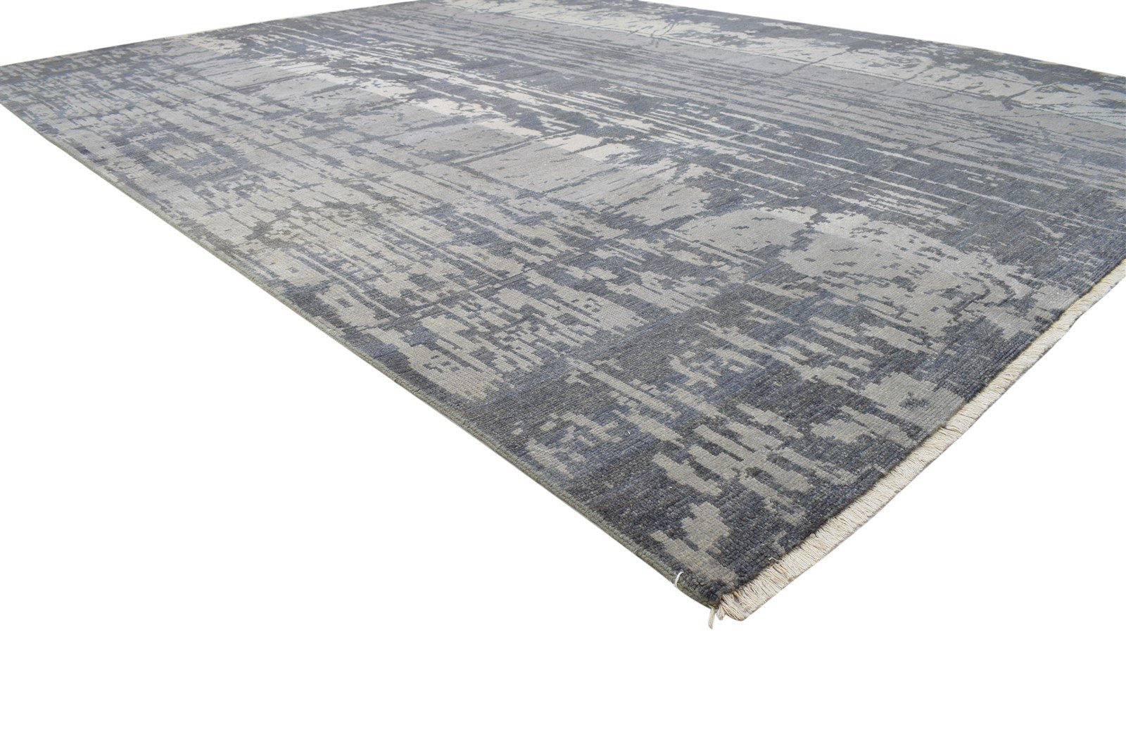 Hand Knotted Charcoal Wool Rug 10X12 Modern Scandinavian Abstract Extra Large   7864104747157