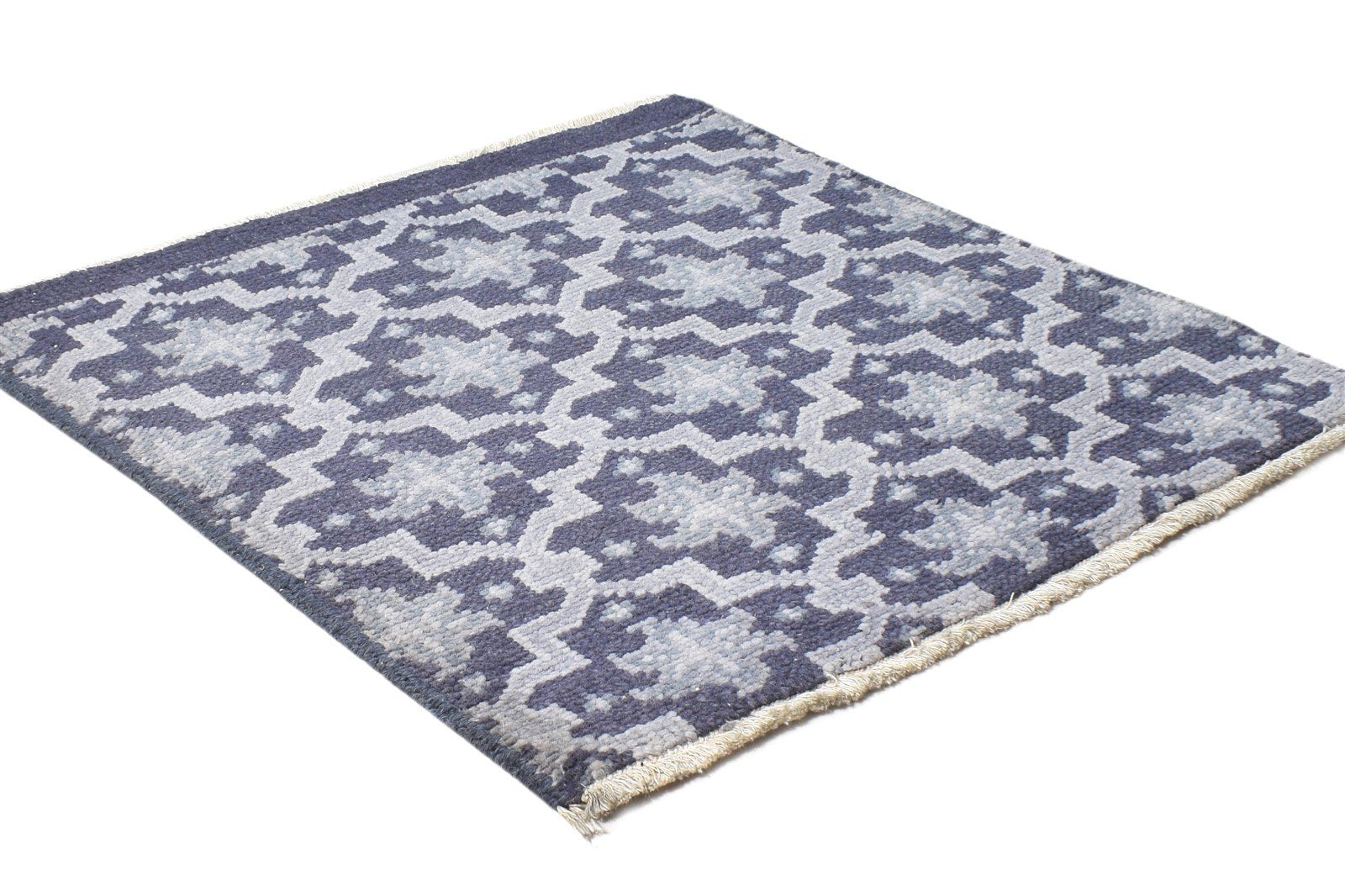 Hand Knotted Charcoal Wool Rug 2' X 2' Modern Oushak Trellis Small Carpet   7864929681557