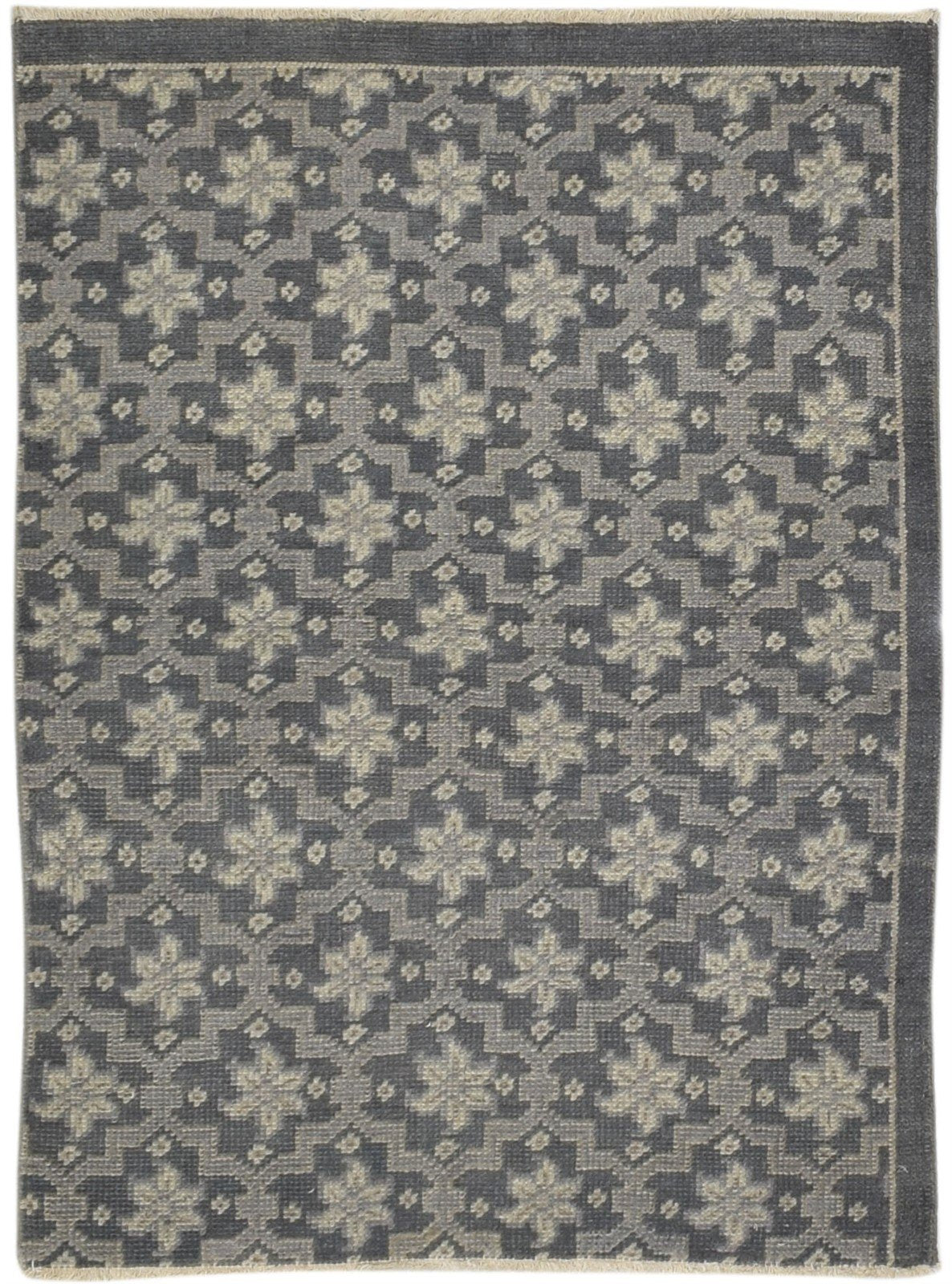 Hand Knotted Charcoal Wool Rug 2' X 3' Modern Moroccan Trellis Small Carpet   7864086921365