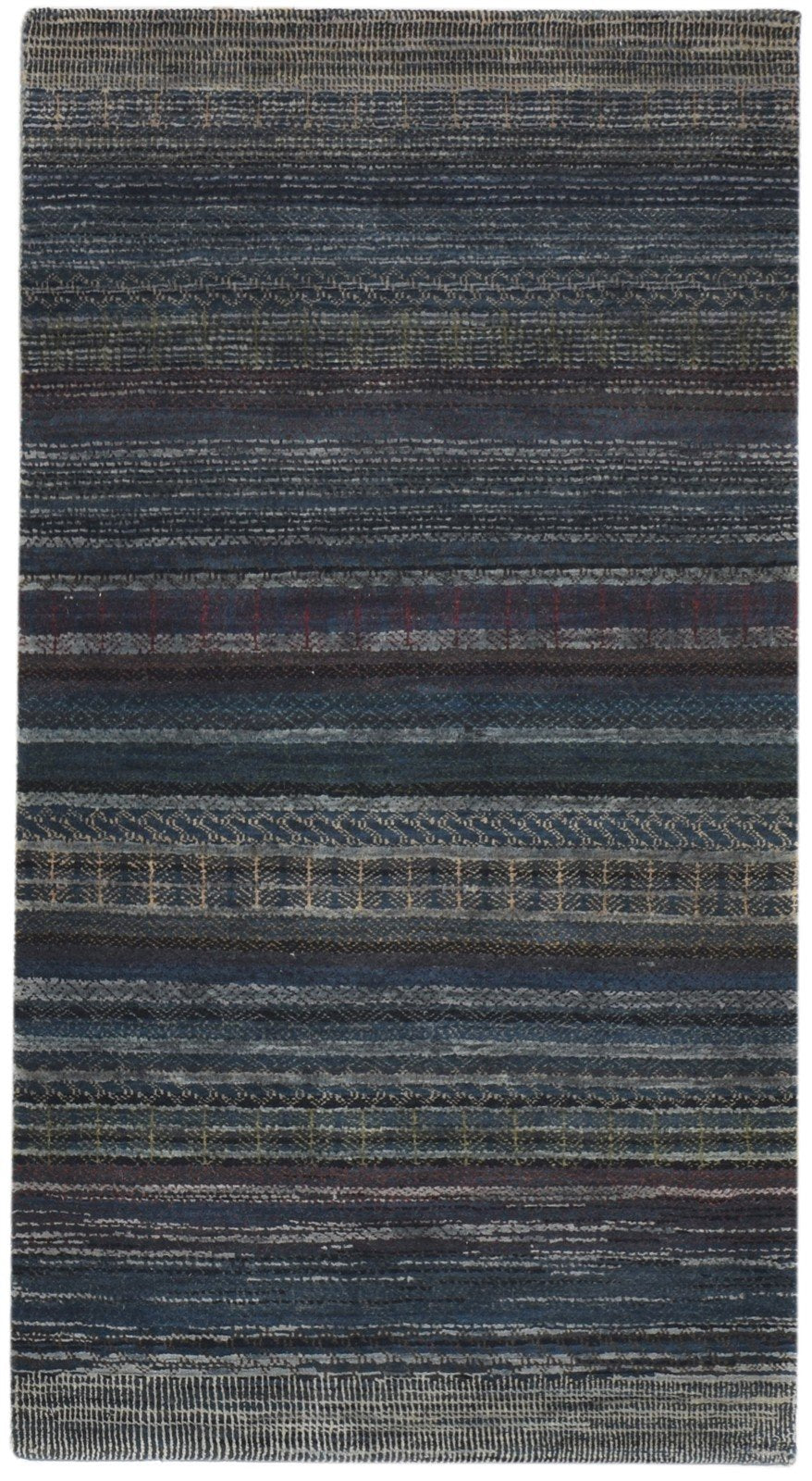 Hand Knotted Charcoal Wool Rug 3' X 5' Modern Bohemian Striped Small Carpet   7864173822101