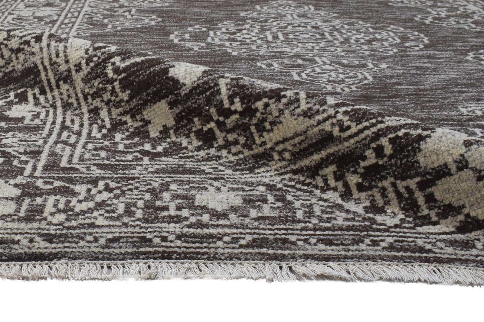 Hand Knotted Charcoal Wool Rug 6' X 8' Persian Mughal Medallion Room Size Carpet   7864899666069