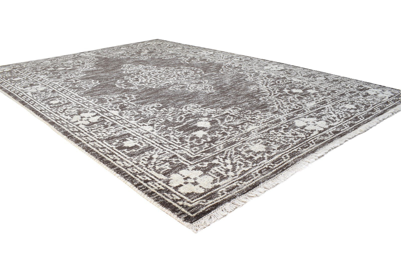 Hand Knotted Charcoal Wool Rug 6' X 8' Persian Mughal Medallion Room Size Carpet   7864899666069