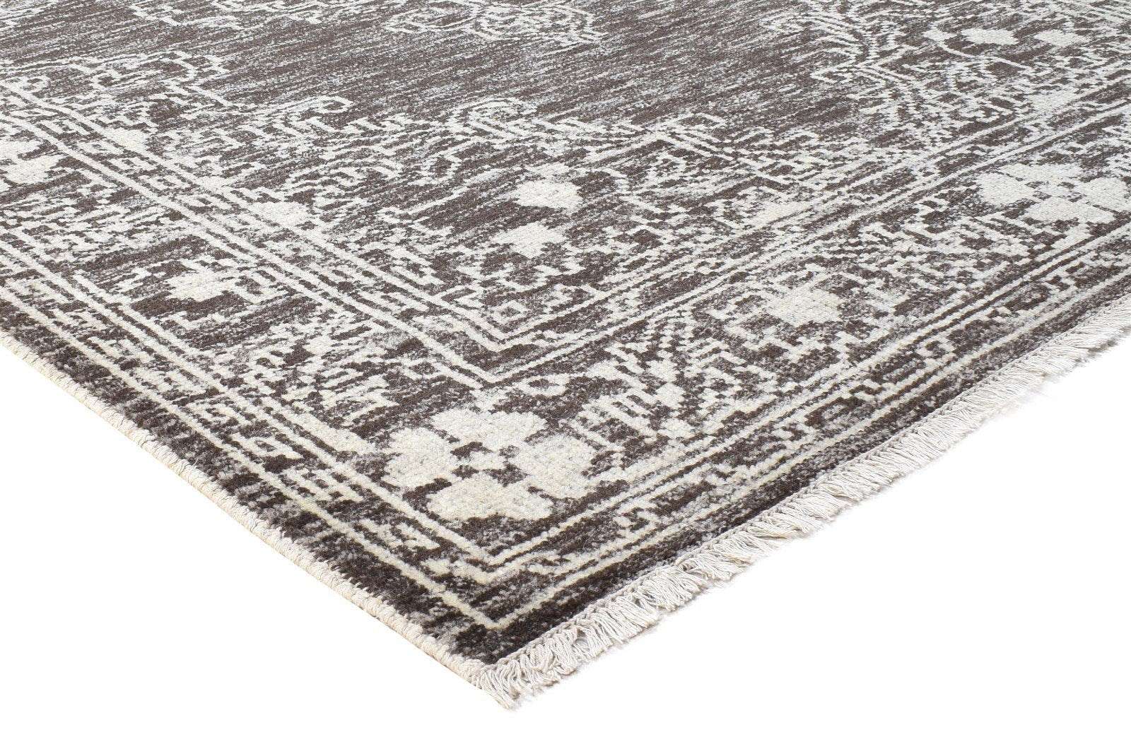 Hand Knotted Charcoal Wool Rug 6' X 8' Persian Mughal Medallion Room Size Carpet   7864899666069