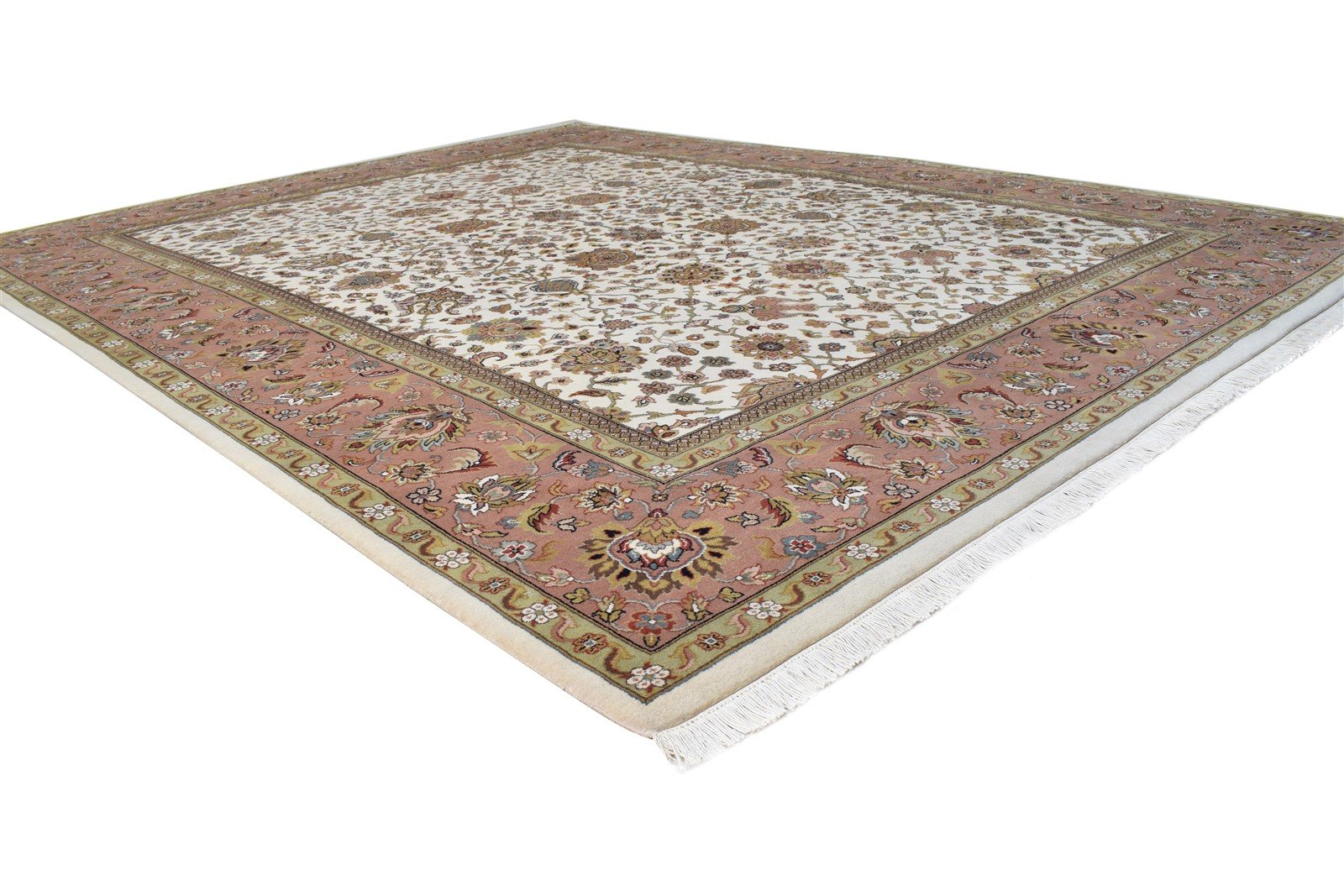 Hand Knotted Cream Wool Rug 8' X 10' Persian Kashan Oriental Large Carpet   7864636440725