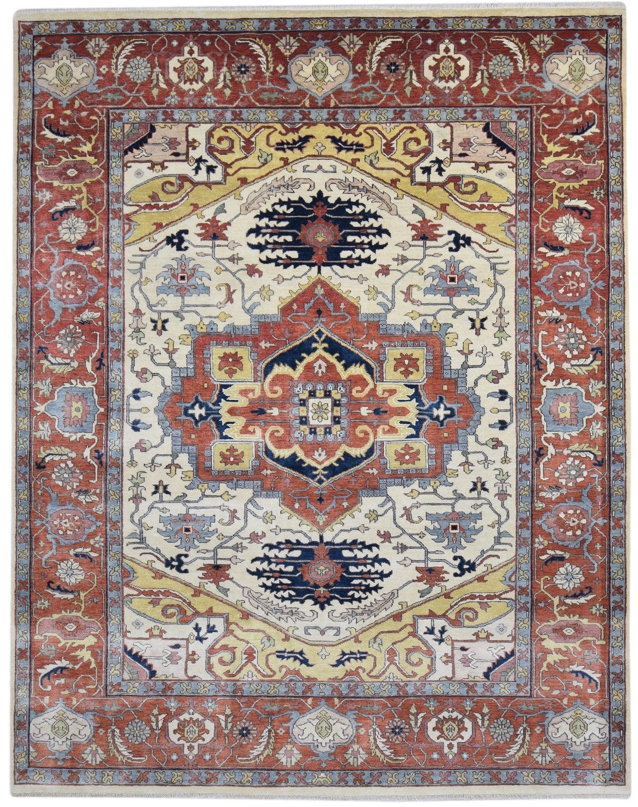Hand Knotted Cream Wool Rug 8' X 10' Persian Serapi Oriental Large Carpet   7864193876117
