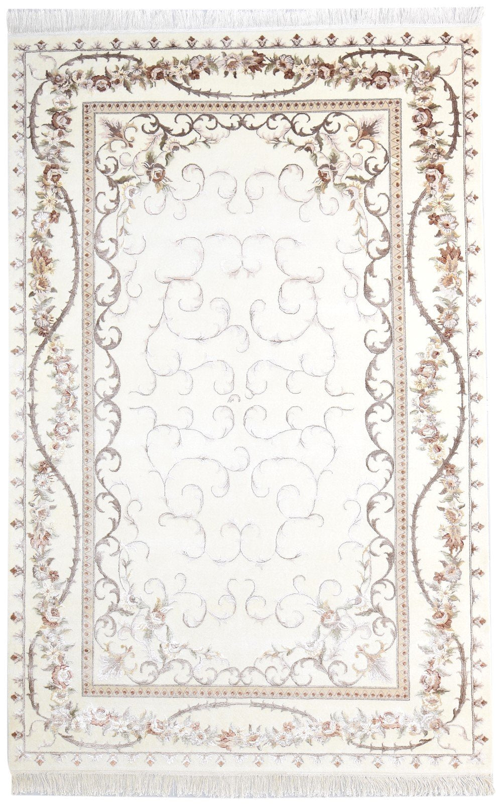 Hand Knotted Cream Wool / Silk Rug 6X10 Persien Abbuson Oriental Large Carpet   7865126125717