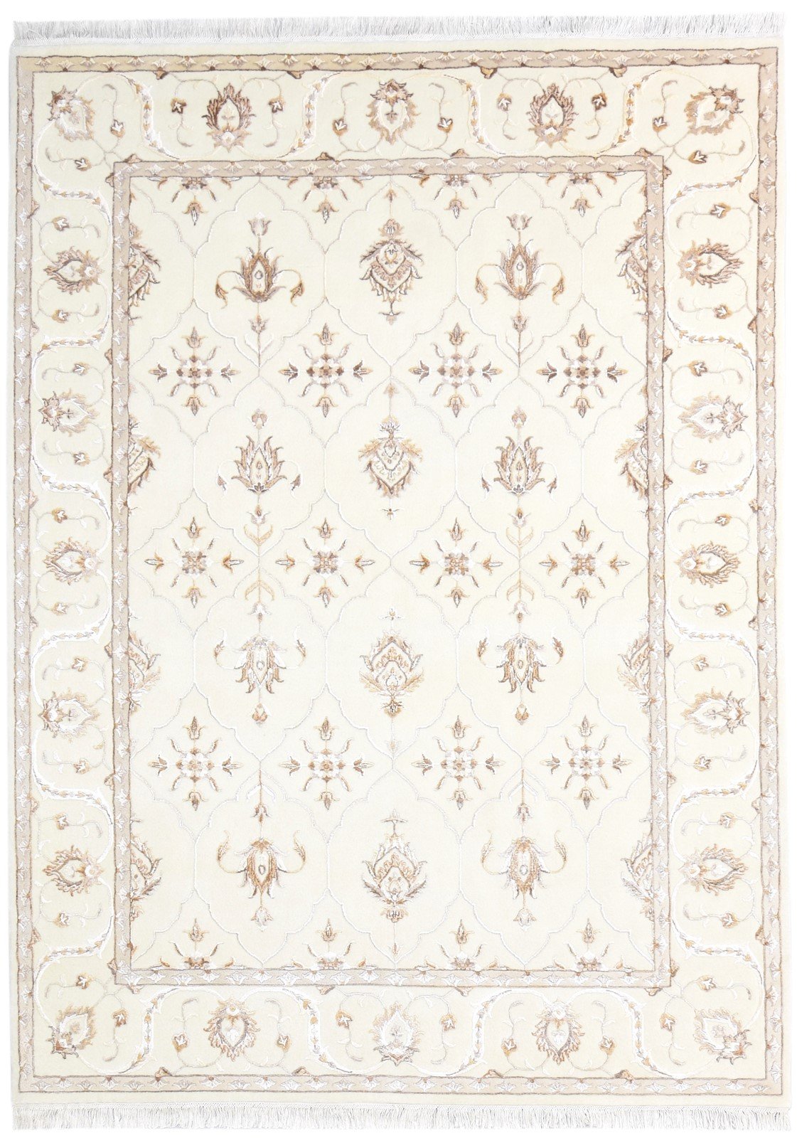 Hand Knotted Cream Wool / Silk Rug 6X8 Persien Abbuson Oriental Room Size   7865125404821
