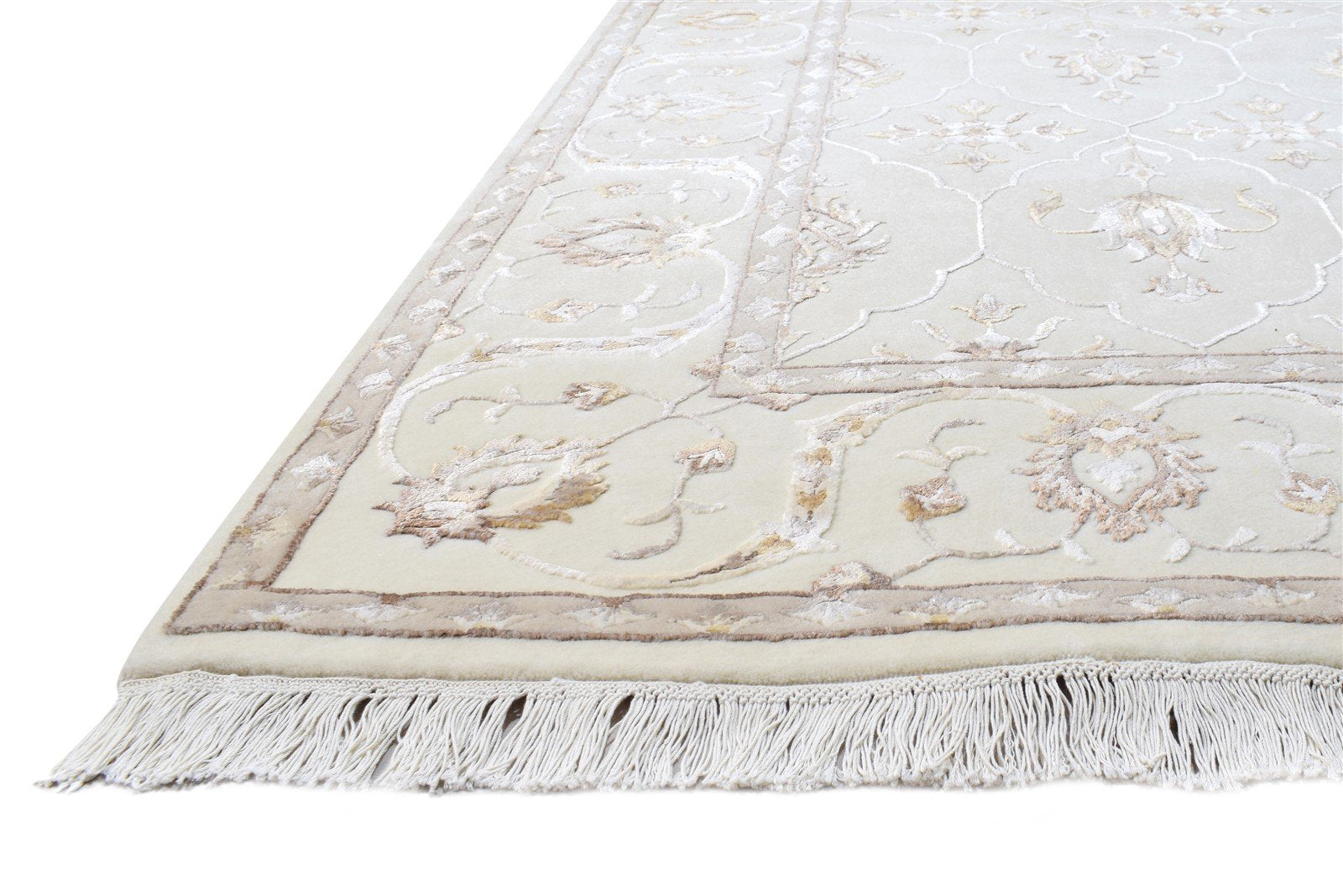 Hand Knotted Cream Wool / Silk Rug 6X8 Persien Abbuson Oriental Room Size   7865125404821