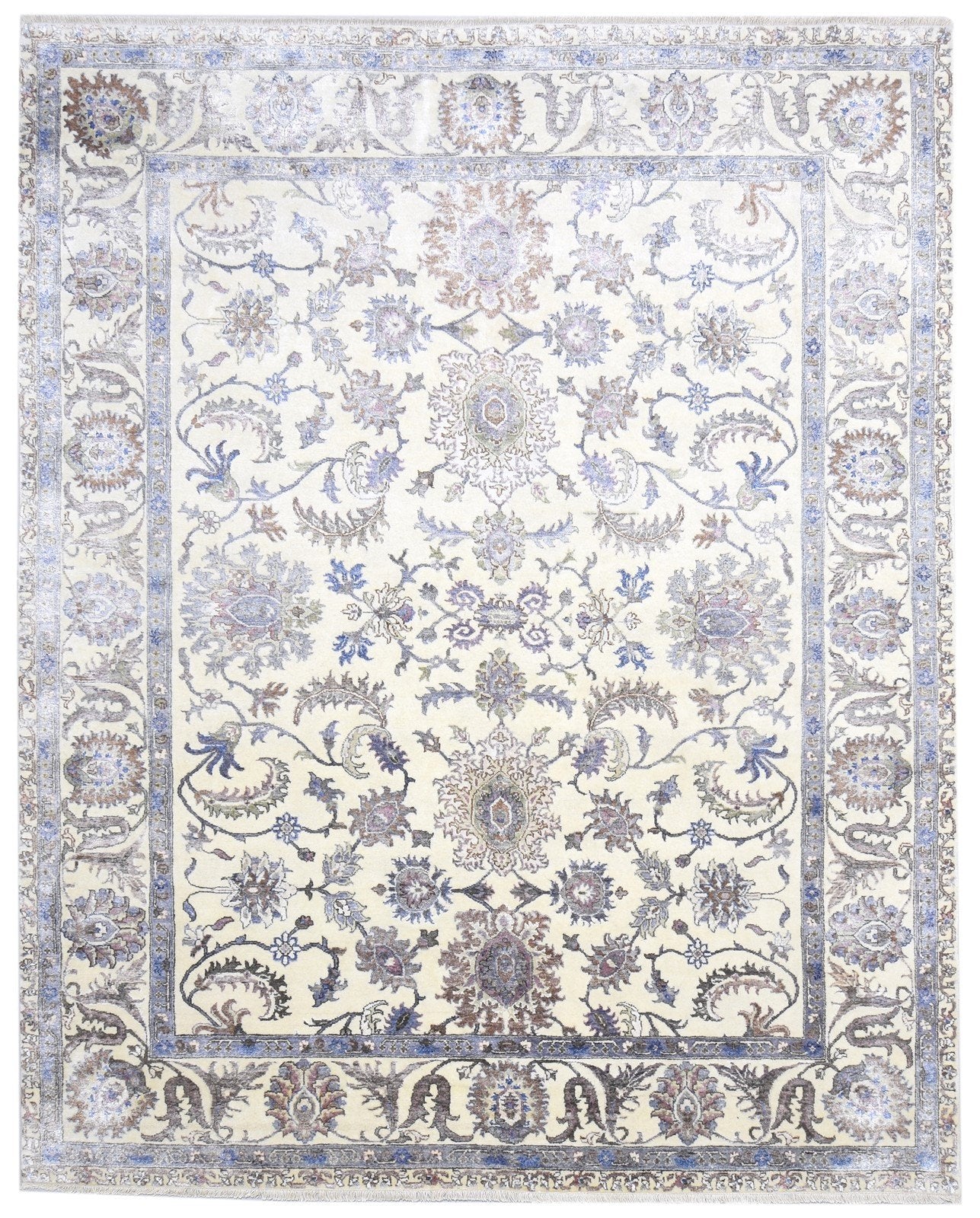 Hand Knotted Cream Wool Silk Rug 8' X 10' Persian Oushak Oriental Large Carpet   7864320721045
