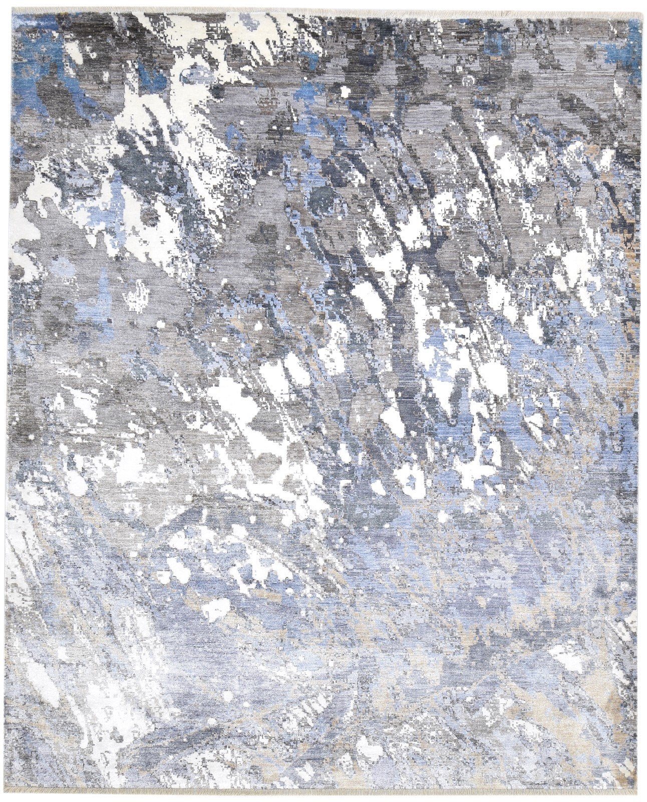Hand Knotted Dark Grey Silk Rug 8' X 10' Modern Indian Abstract Large Carpet   7864319017109